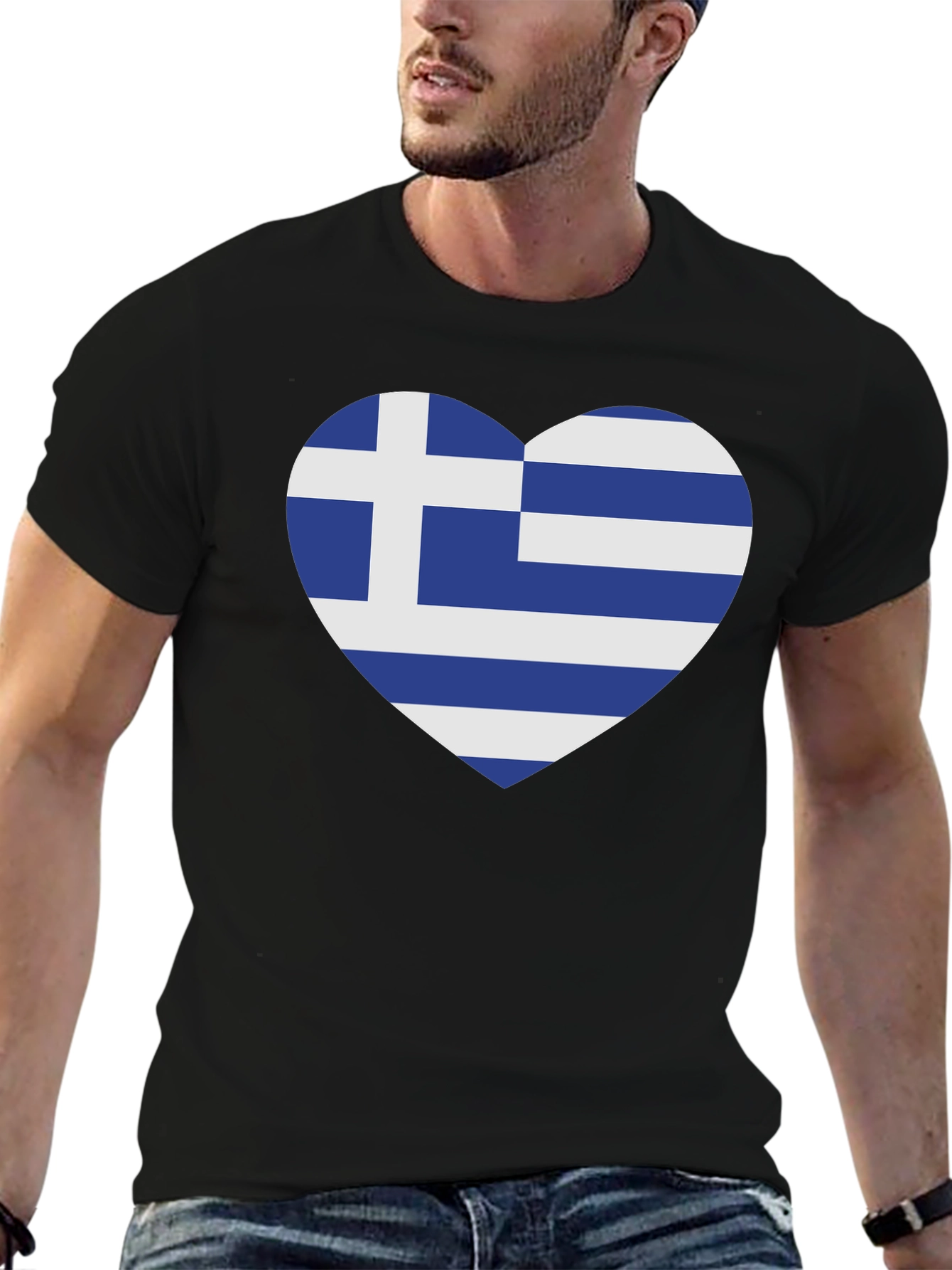 Black Greek Flag Heart T-Shirt - Show Your Love for Greece view 6
