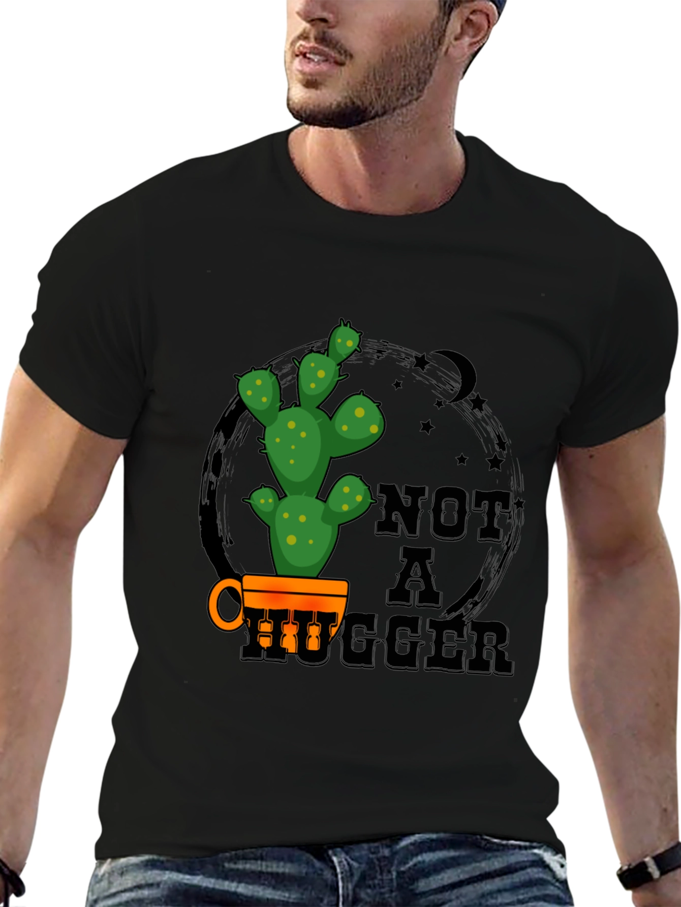 Black Not a Hugger Cactus Graphic Tee view 6