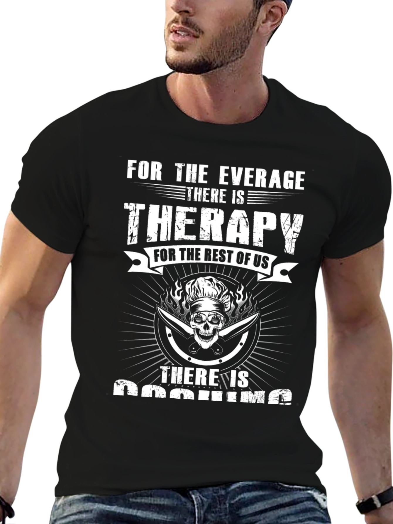 Black Funny Cooking Therapy T-Shirt view 6