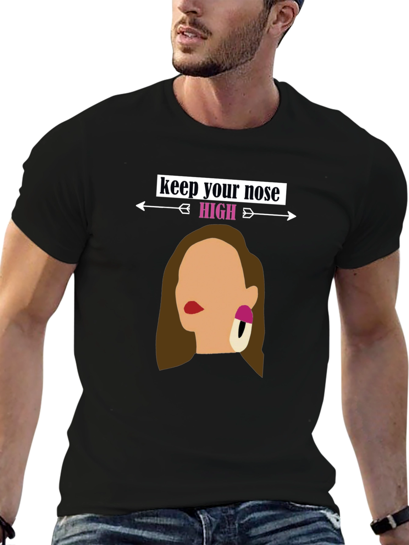 Black Keep Your Nose High Graphic Tee - Stylish Statement Shirt view 6