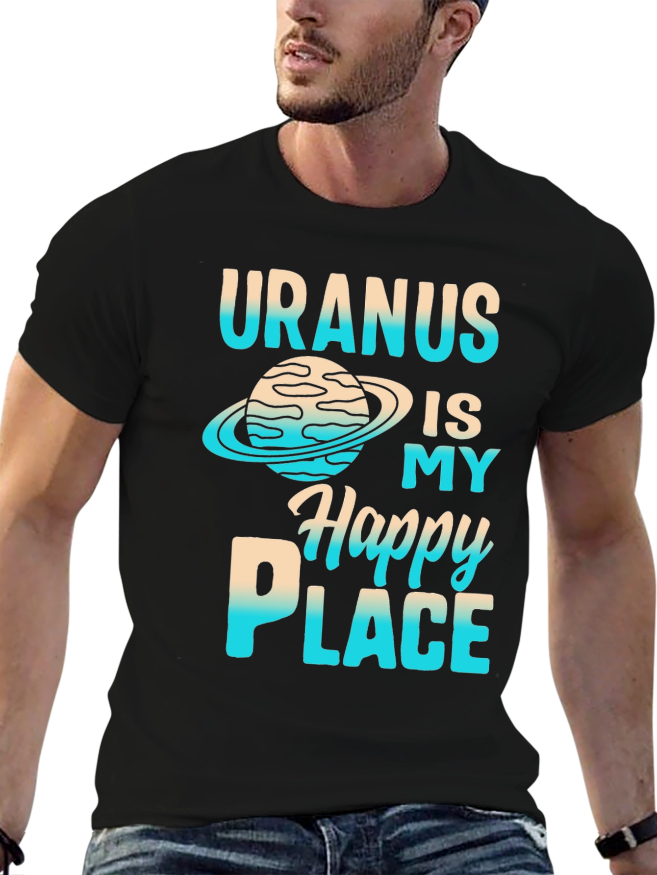 Black Uranus Happy Place Graphic T-Shirt view 6