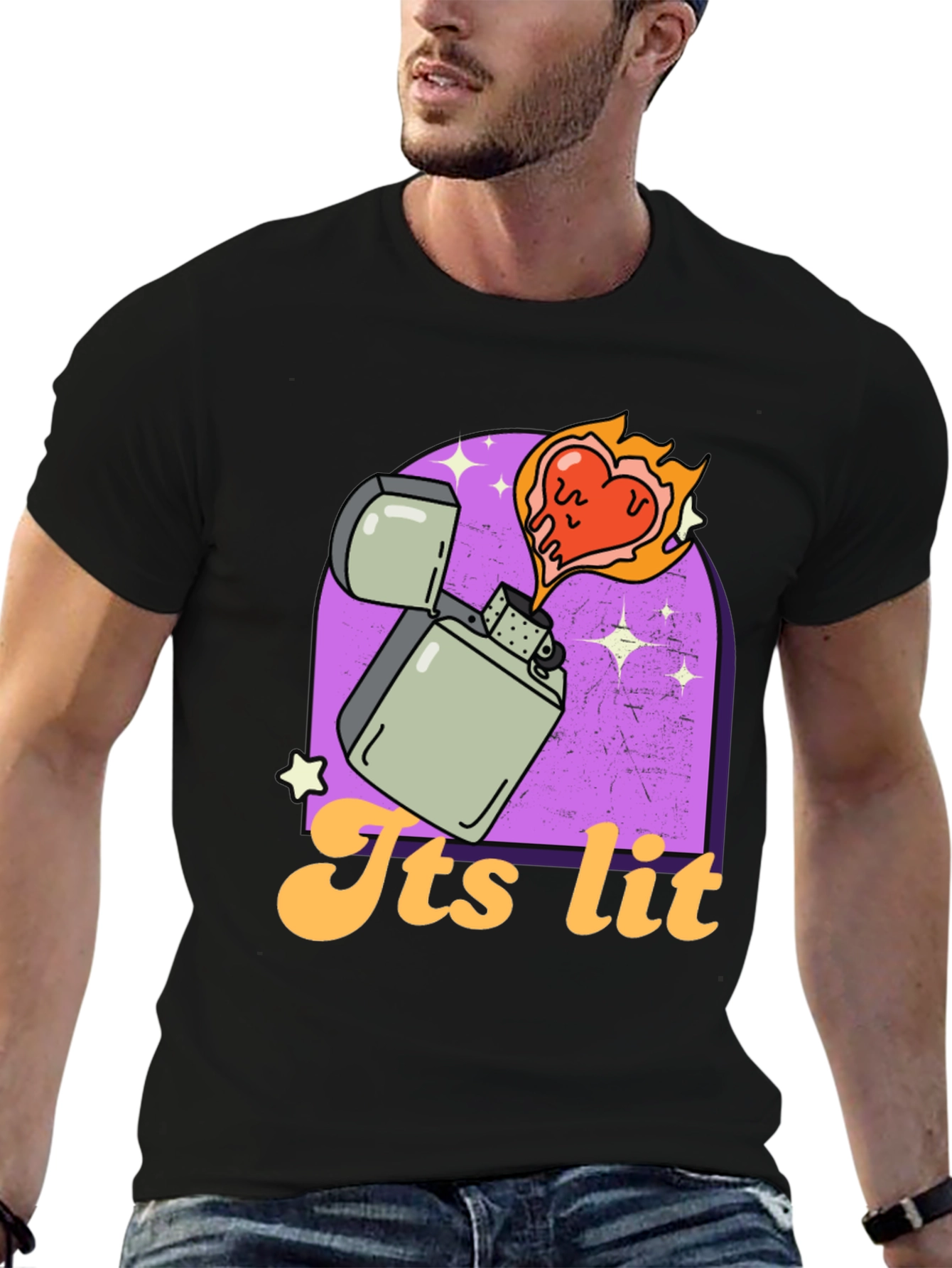Black Its Lit T-Shirt - Novelty Graphic Tee view 6