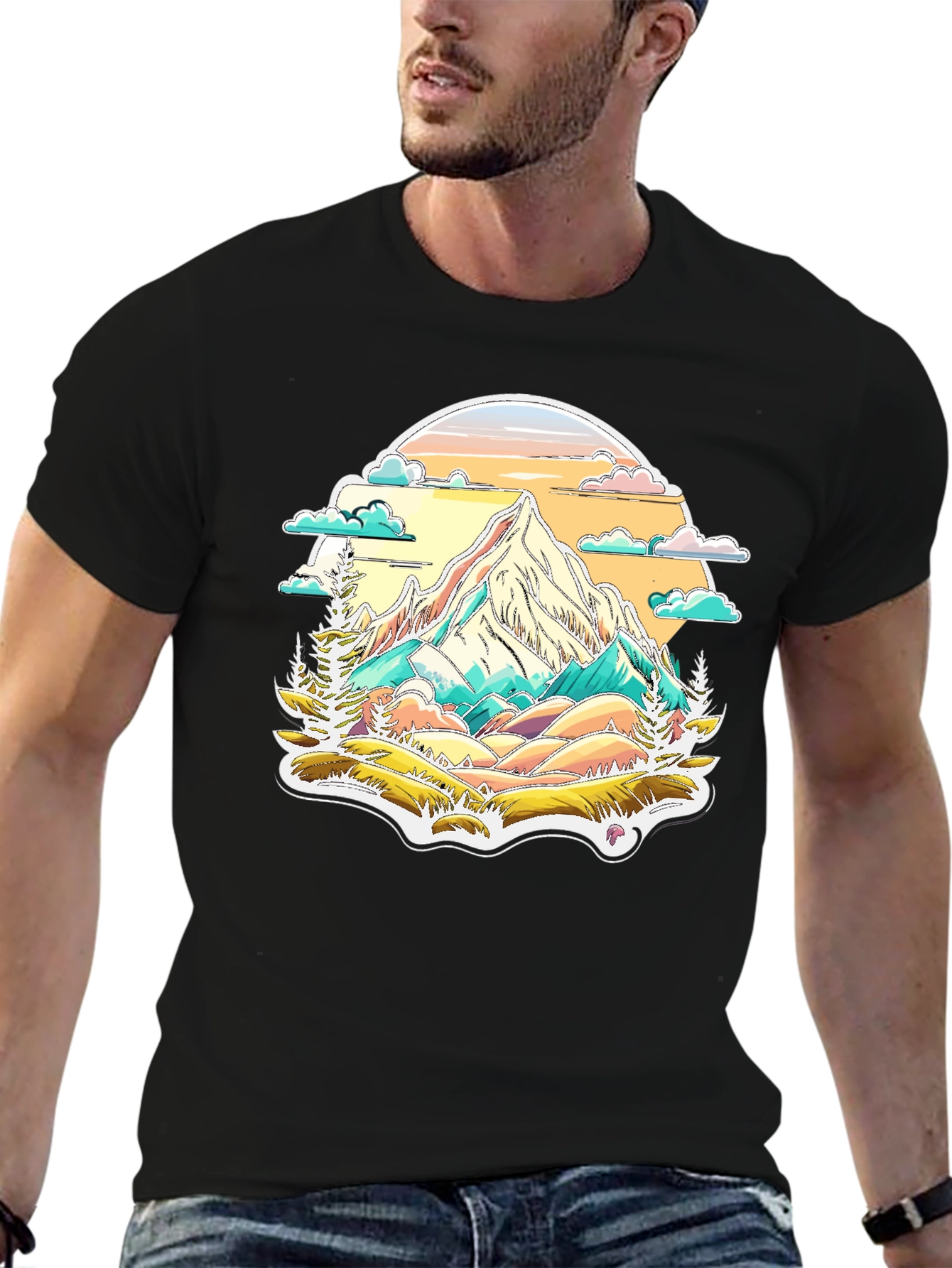 Black Mountain Scene Graphic Tee - Nature Lover's T-Shirt view 6