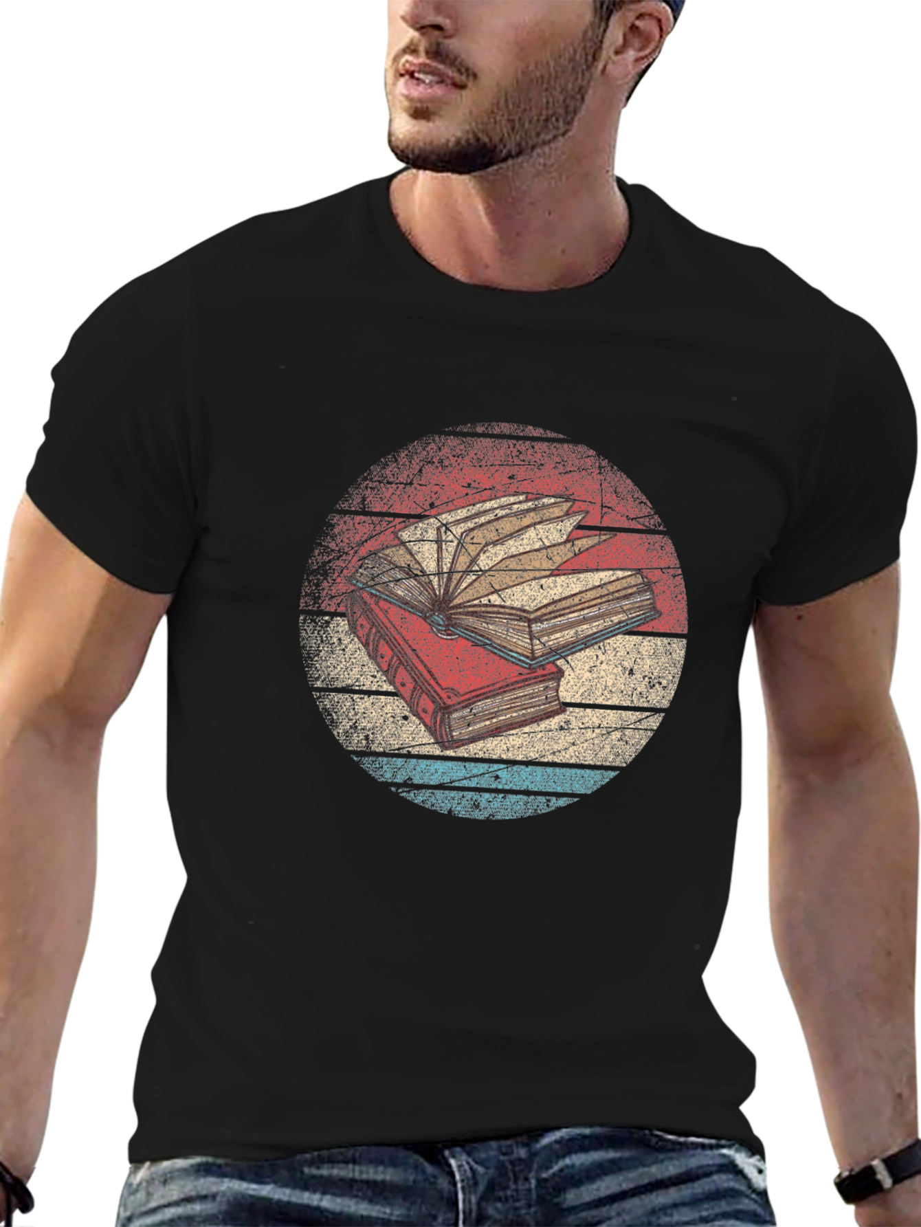 Black Vintage Book Lover T-Shirt - Read On! view 6