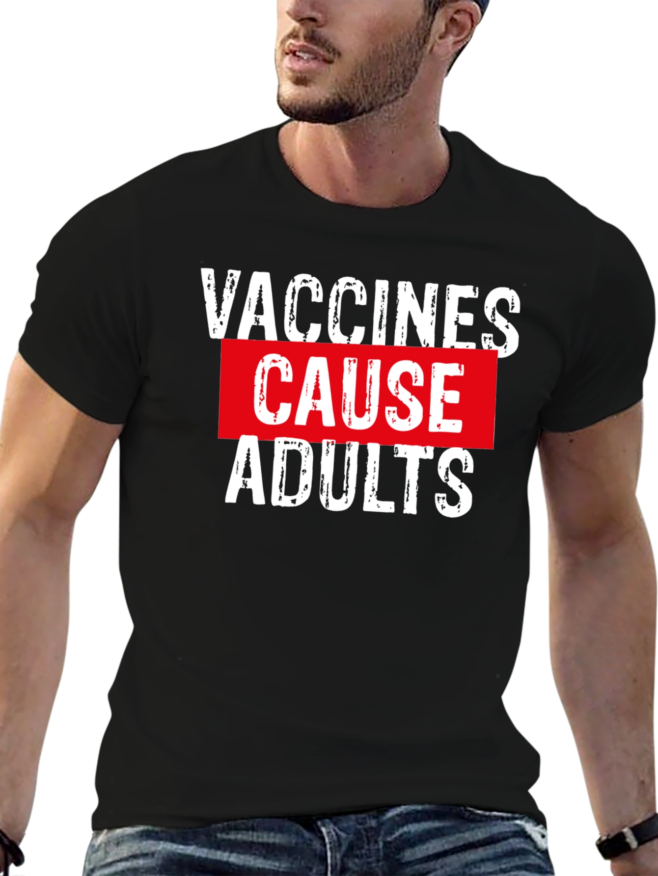 Black Vaccines Cause Adults Graphic Tee - Black view 6