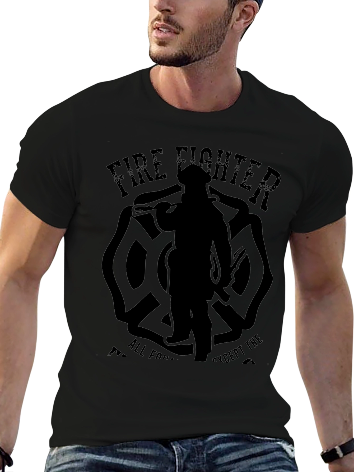 Black Firefighter Graphic Tee - Maltese Cross Design view 6