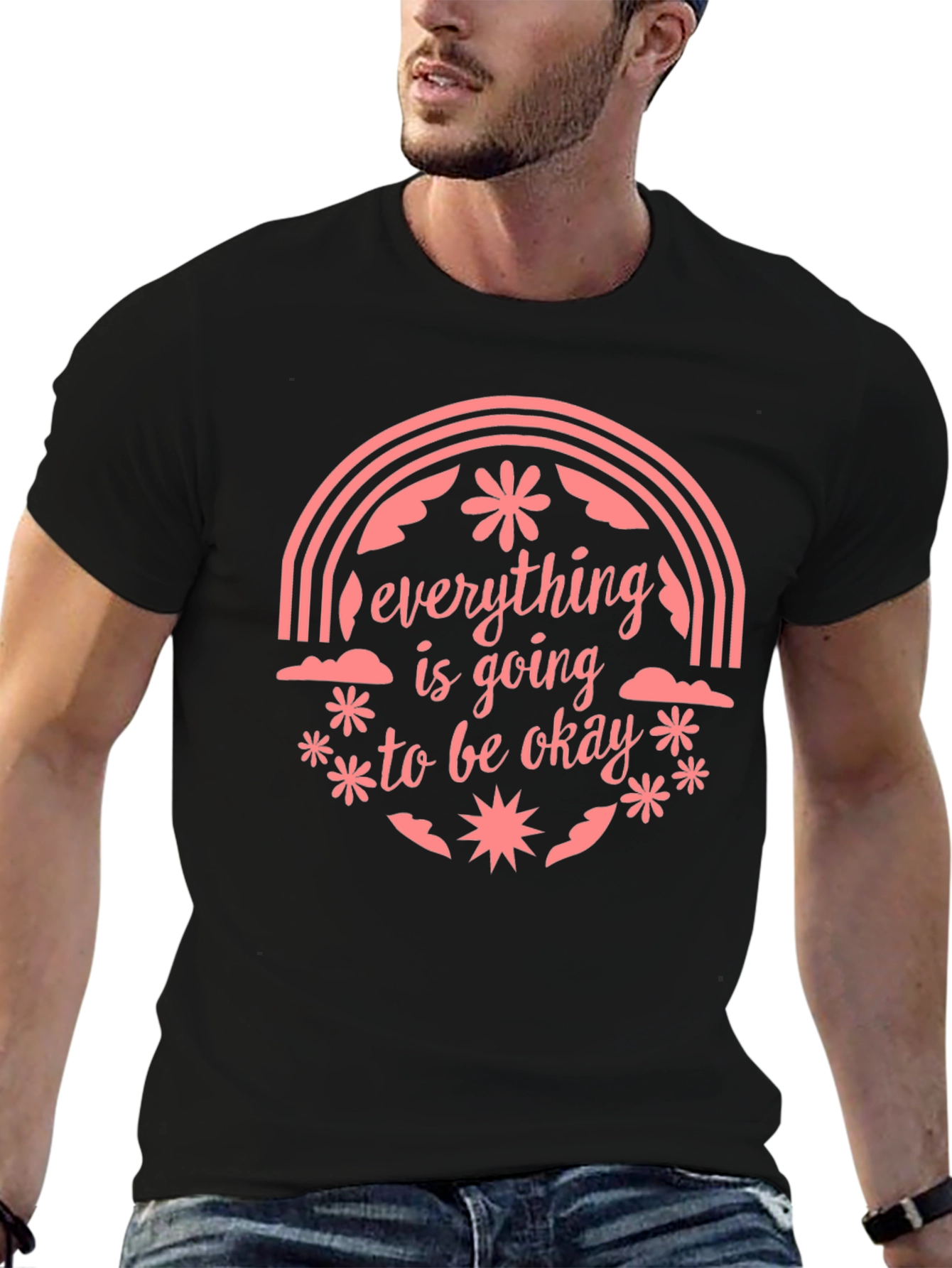 Black Optimistic Graphic Tee: "Everything Is Going To Be Okay" view 6