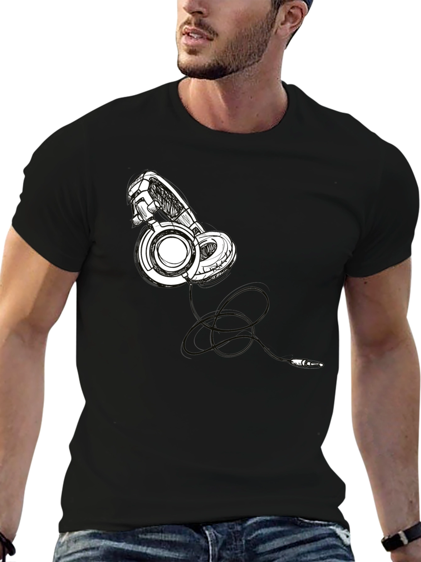 Black Headphone Graphic Tee - Stylish Black T-Shirt view 6