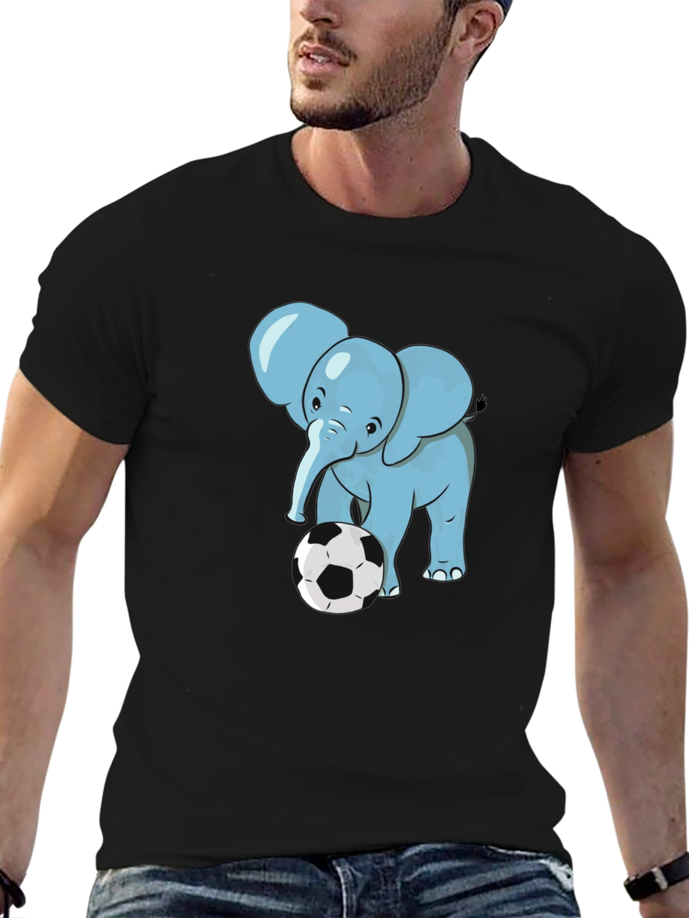 Black Elephant Soccer T-Shirt - Black Cotton Tee view 6