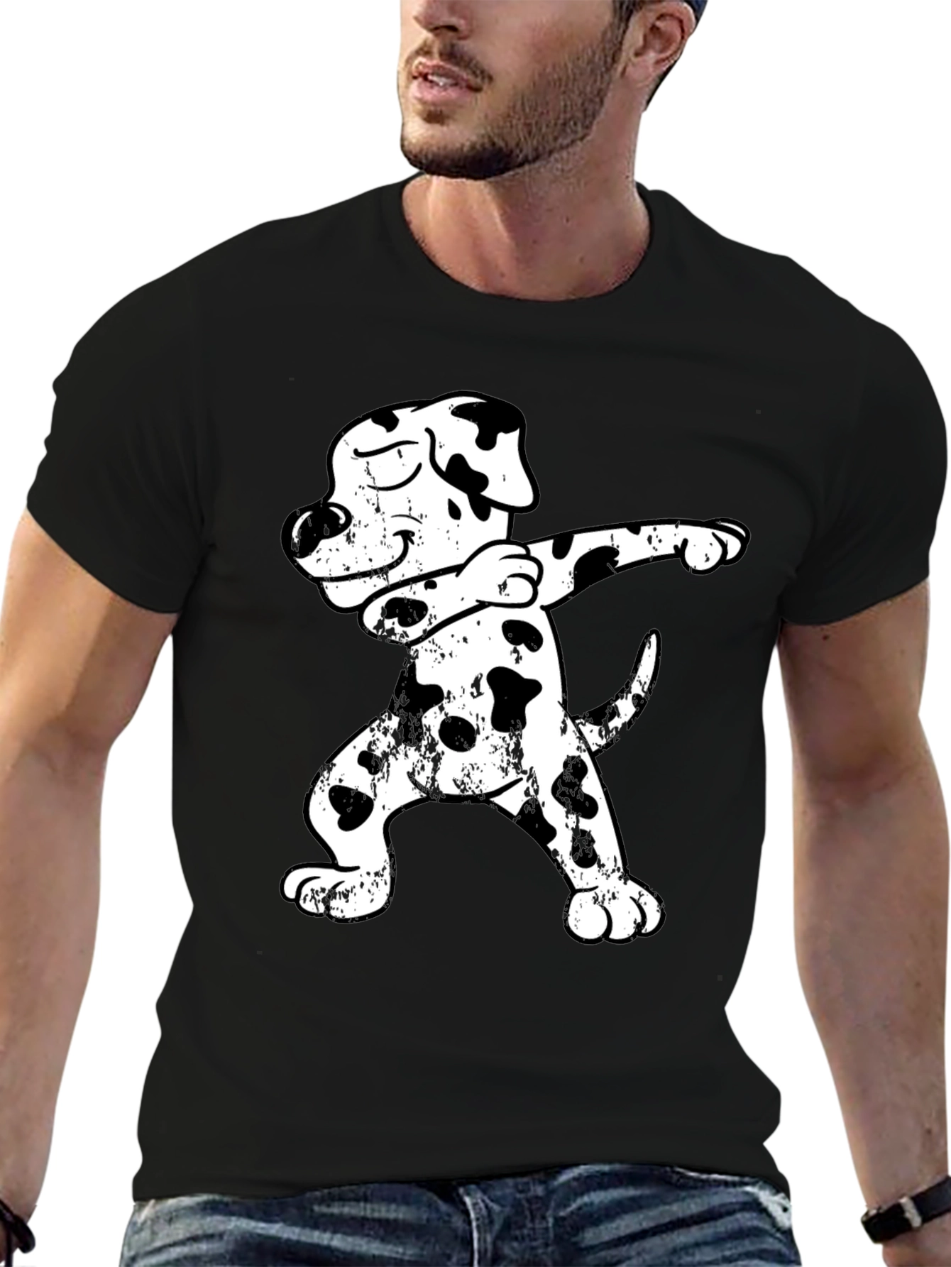 Black Dabbing Dalmatian T-Shirt - Funny Dog Tee view 6