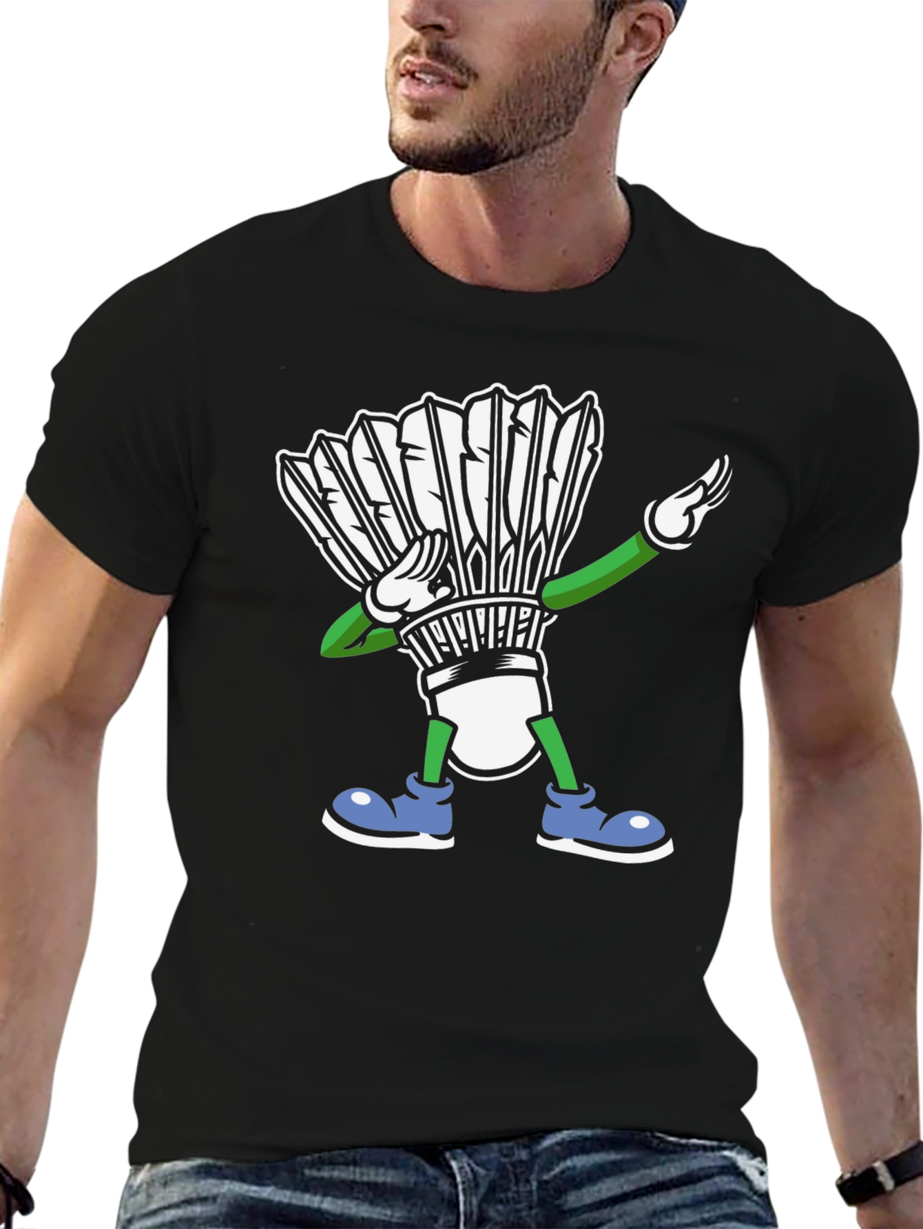 Black Dabbing Shuttlecock T-Shirt Badminton view 6