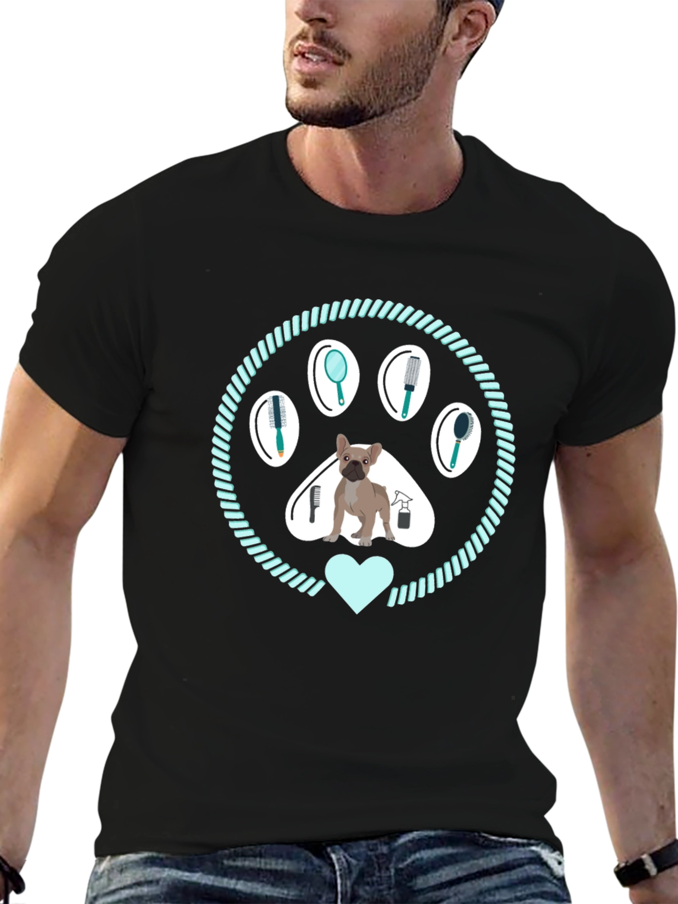 Black Dog Groomer T-Shirt: Paw Print Design view 6