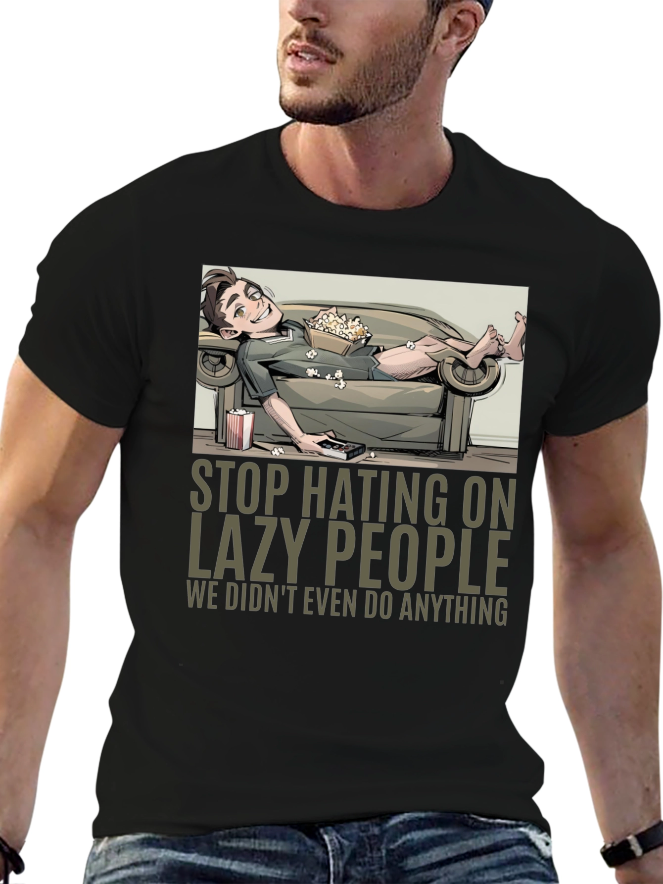 Black Stop Hating Lazy People Graphic Tee view 6