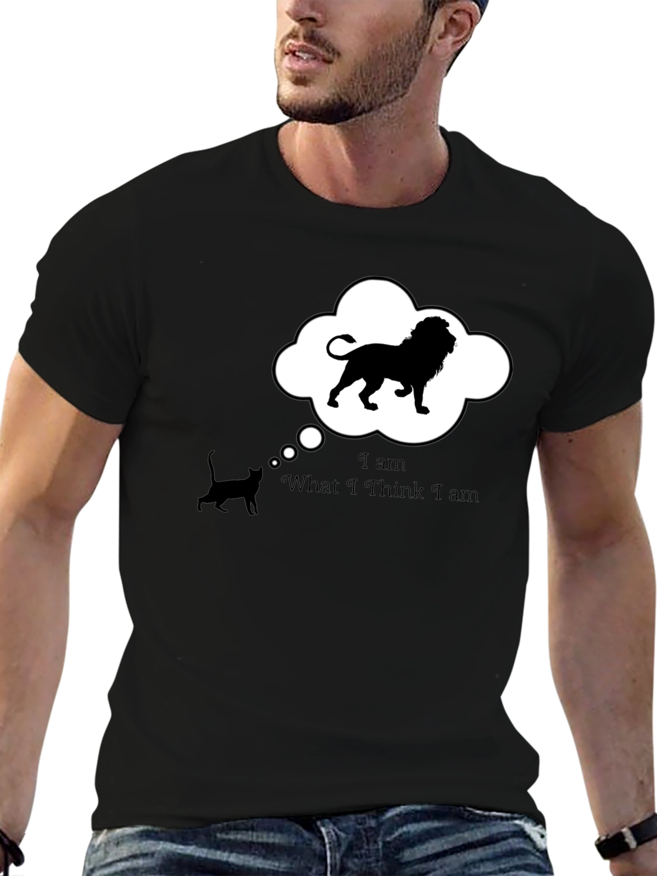 Black Funny 'Lion Inside' Black T-Shirt view 6