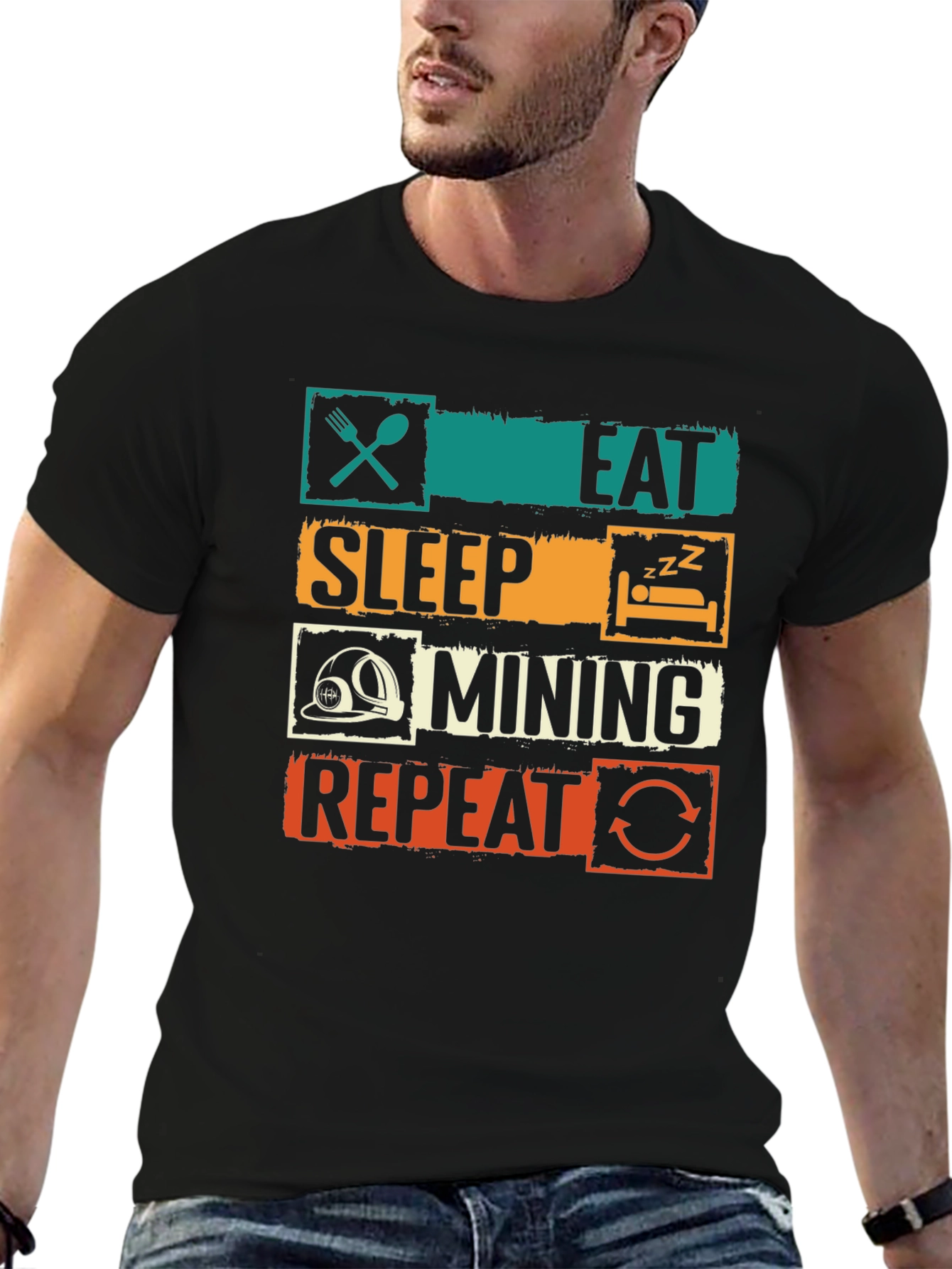 Black Eat Sleep Mining Repeat T-Shirt view 6