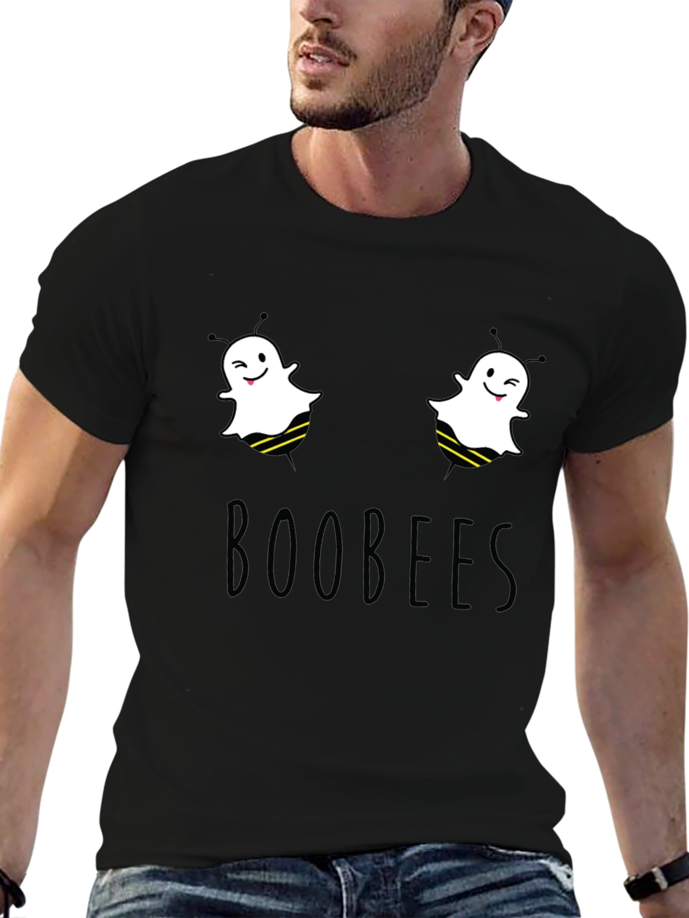 Black Boobees Graphic Tee - Funny Ghost Bee Pun T-Shirt view 6