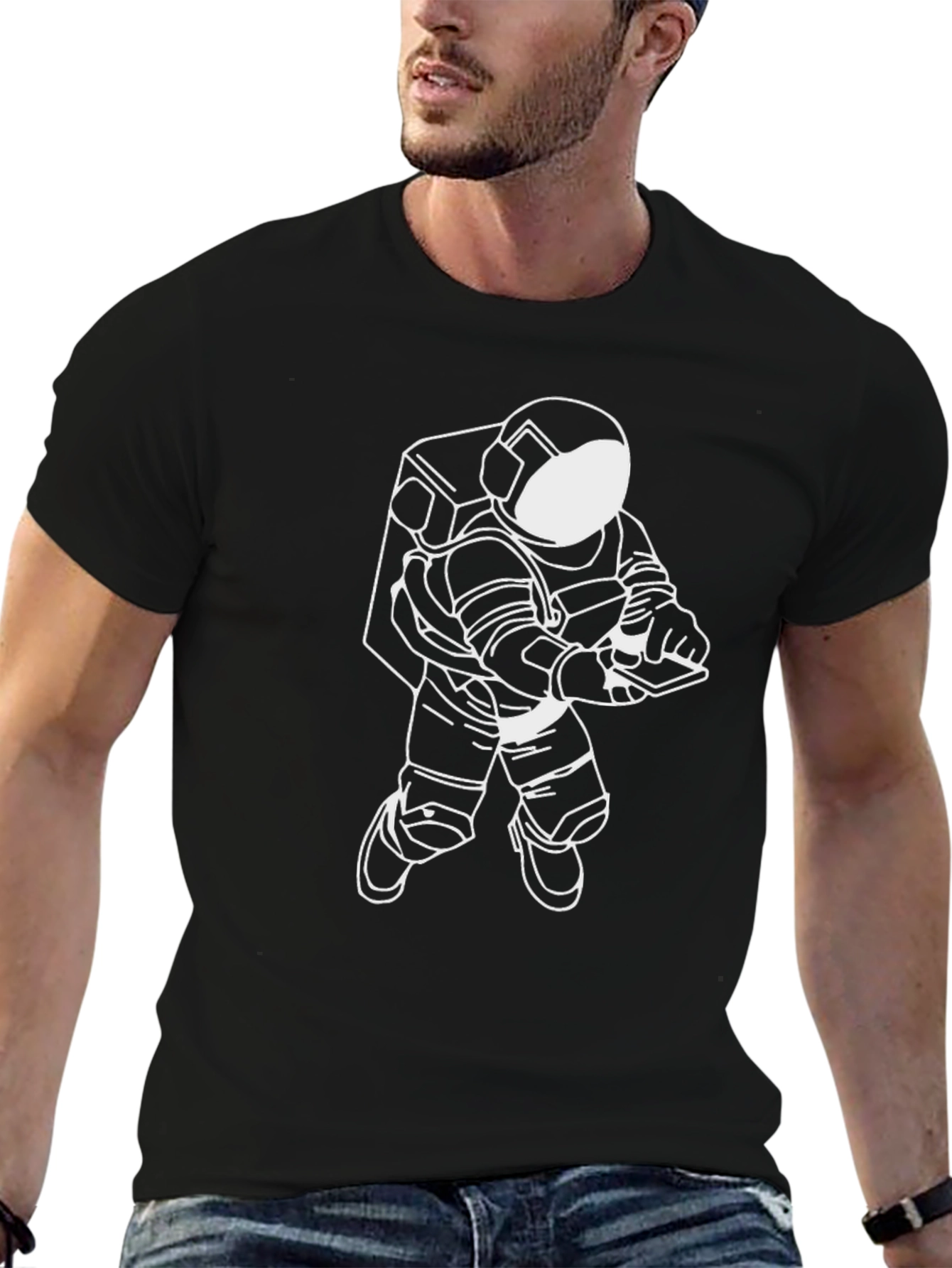 Black Astronaut Graphic T-Shirt - Black Crew Neck Tee view 6