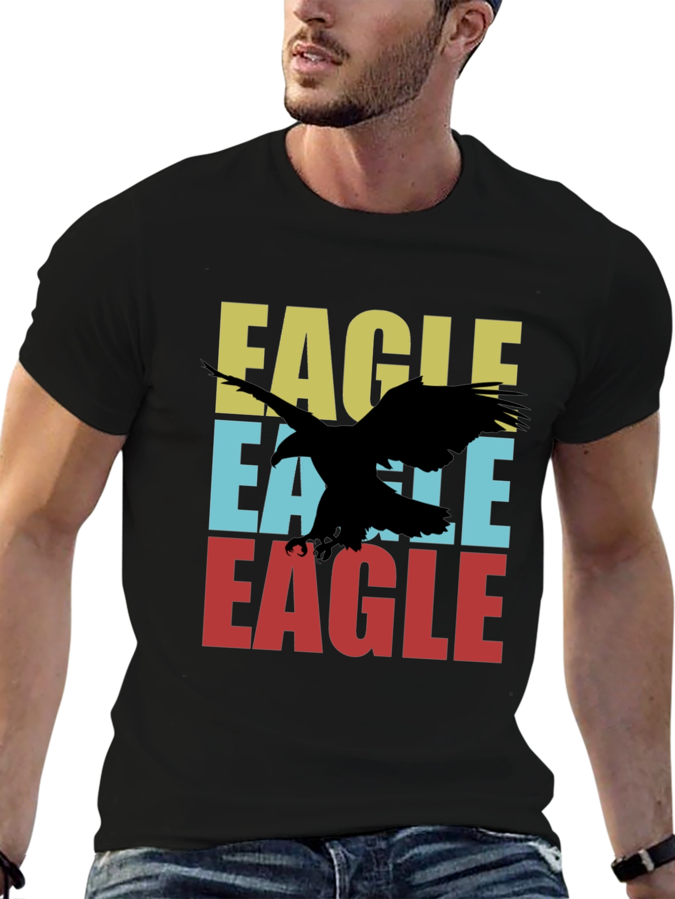 Black Retro Eagle Graphic Tee - Cool Bird Lover Design view 6