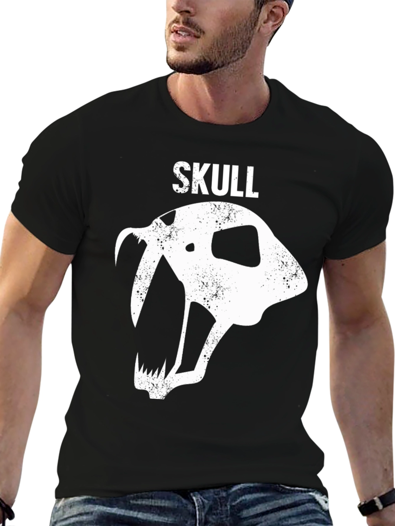 Black Skull Graphic Tee - Distressed Print view 6