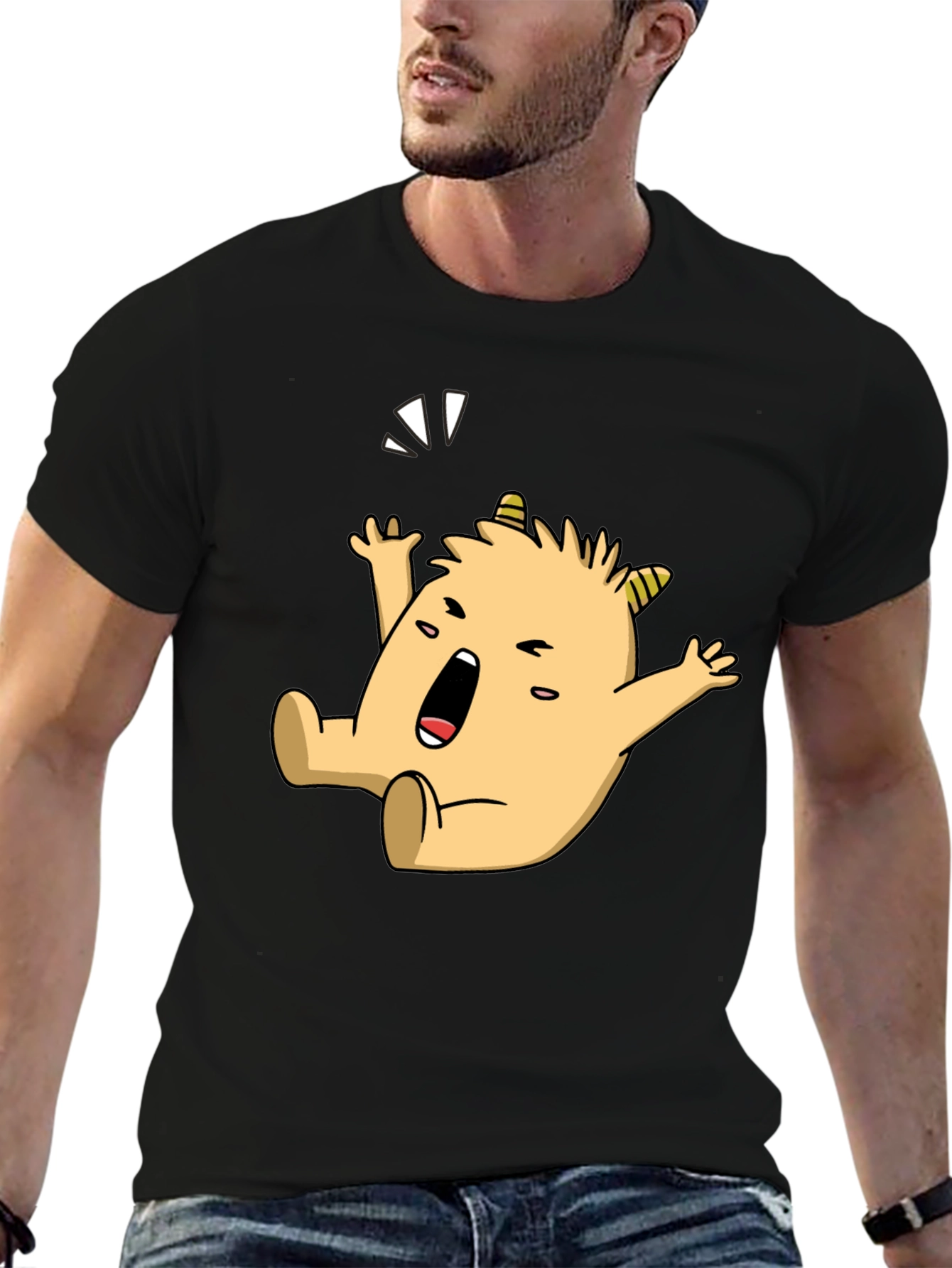 Black Monster Cartoon Graphic Black T-Shirt view 6