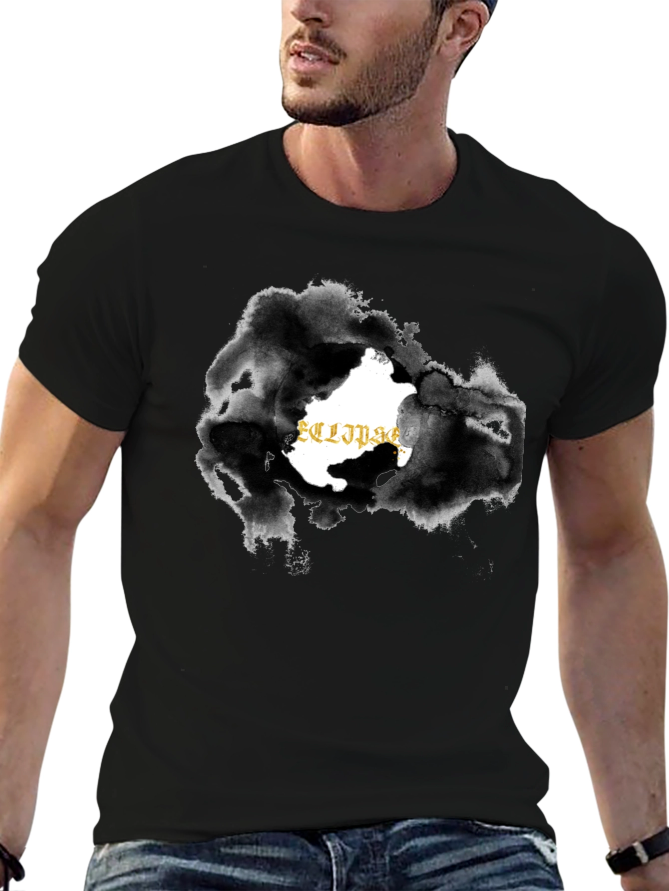 Black Eclipse Graphic Black T-Shirt for Men view 6