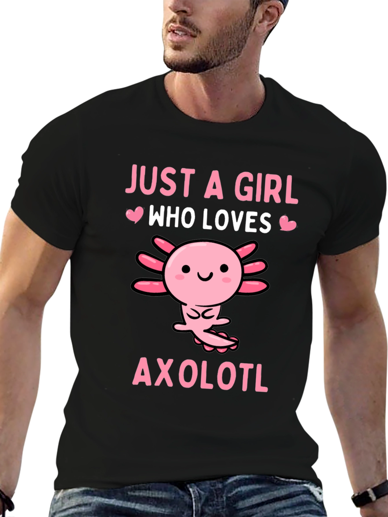 Black Just A Girl Who Loves Axolotls T-Shirt view 6