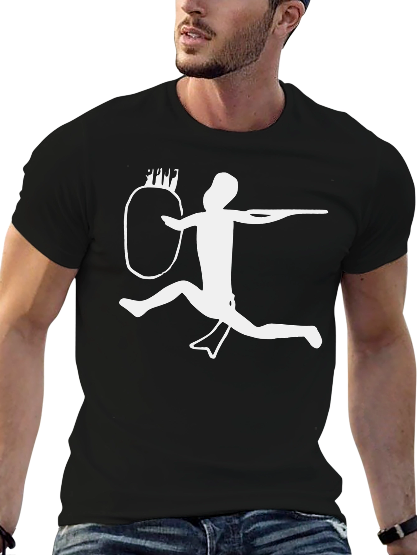 Black Javelin Thrower Graphic Tee - Black Cotton T-Shirt view 6