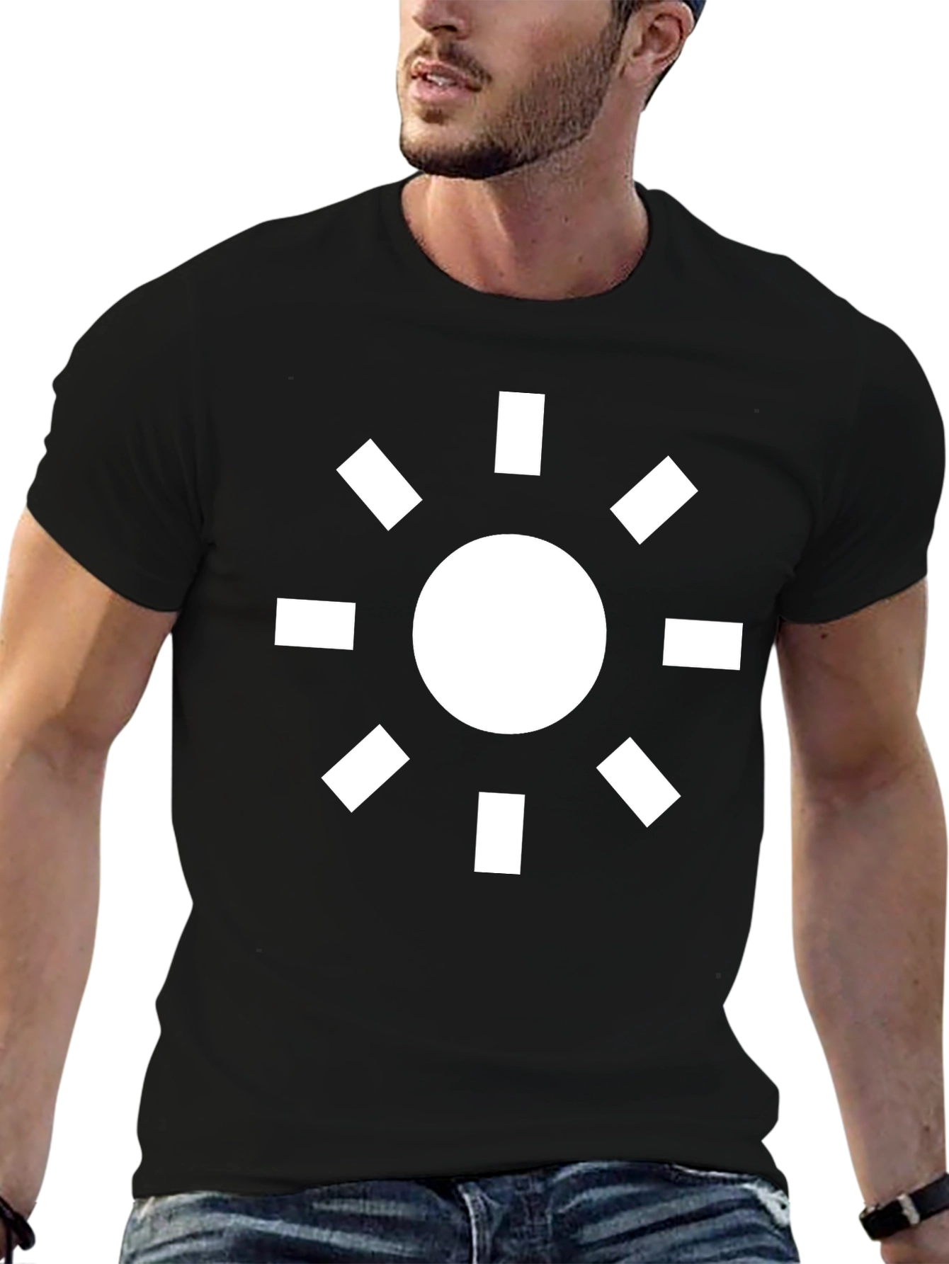 Black Geometric Sun Graphic Tee - Black view 6