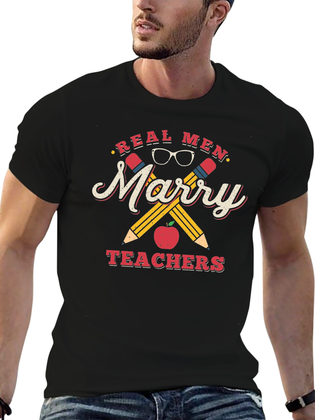 Black Real Men Marry Teachers Graphic Tee view 6