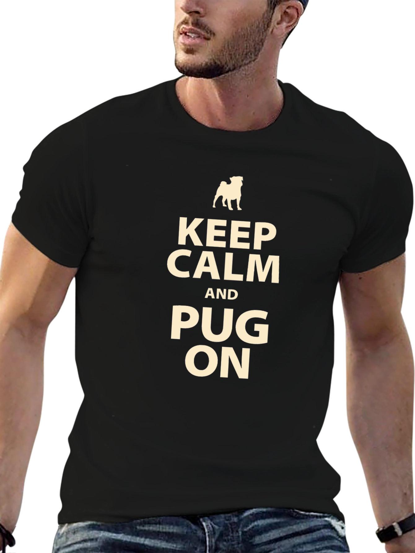 Black Keep Calm and Pug On T-Shirt view 6