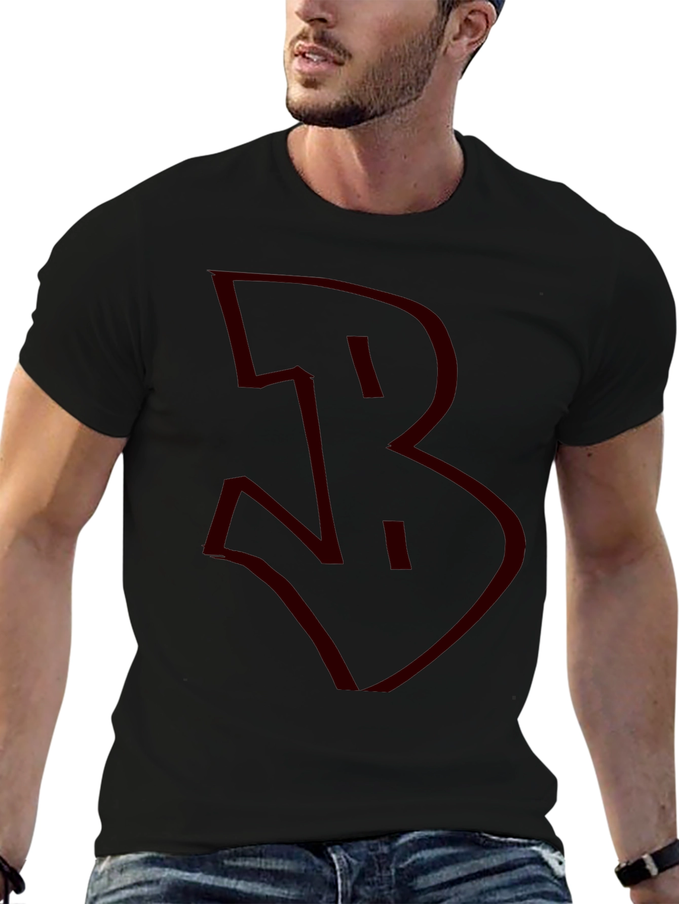 Black Bold Graphic Tee - Red "B" on Black view 6