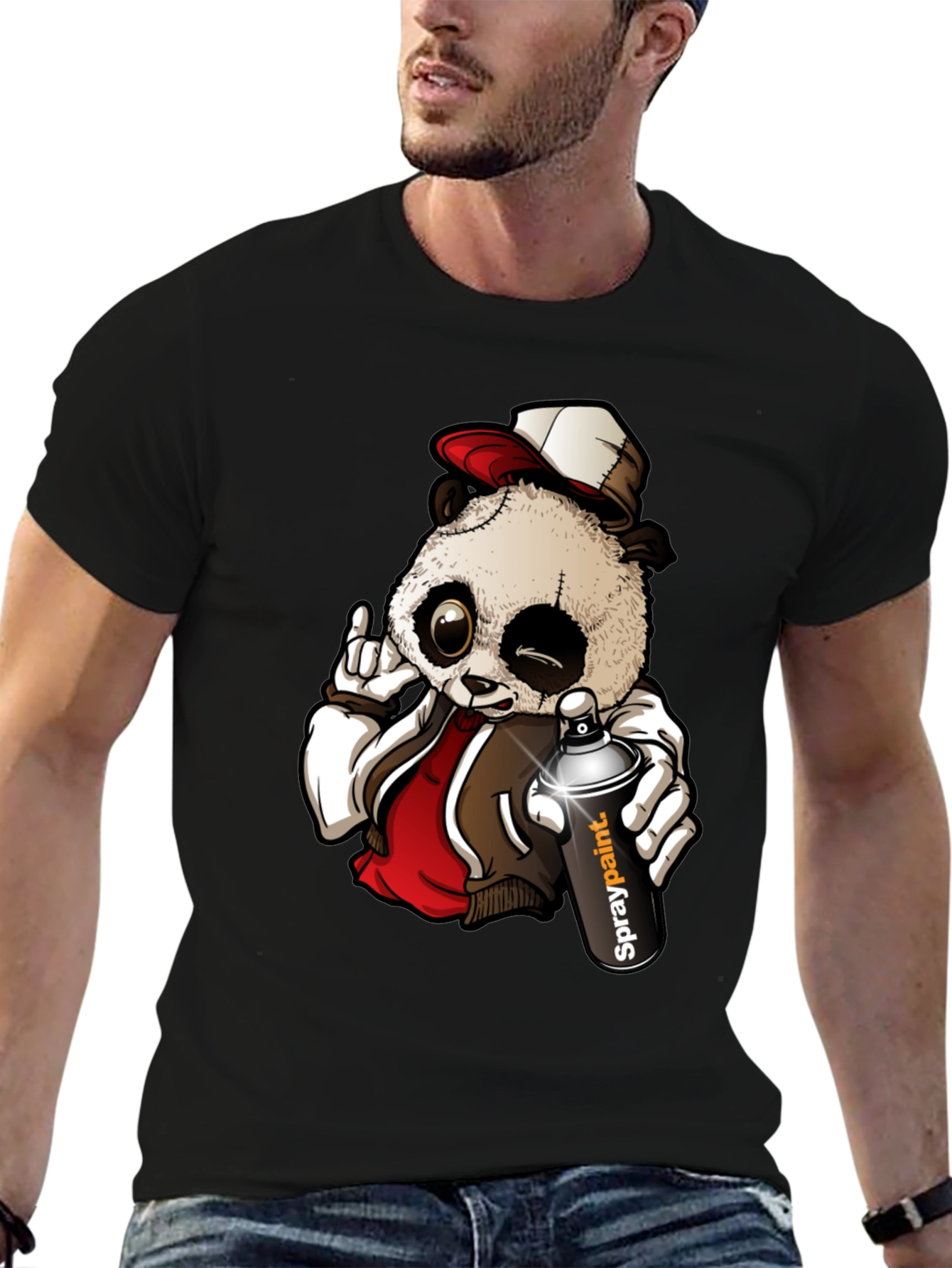 Black Cool Panda Graffiti Artist T-Shirt view 6
