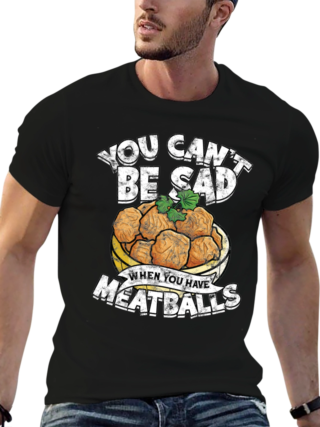 Black You Can't Be Sad Meatballs Graphic Tee view 6