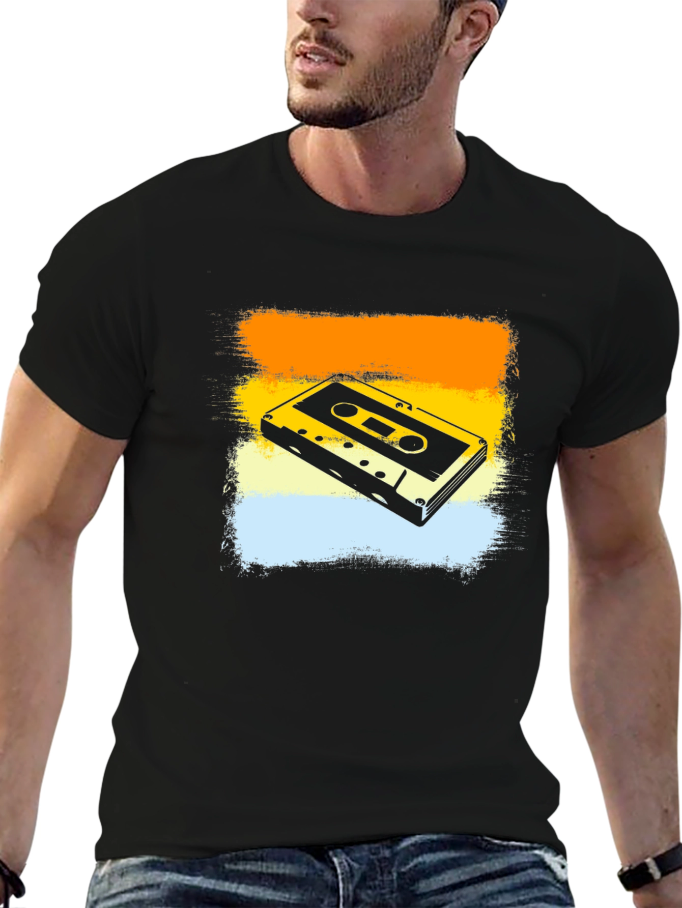 Black Retro Cassette Tape Graphic Tee - Vintage Style Black T-Shirt view 6