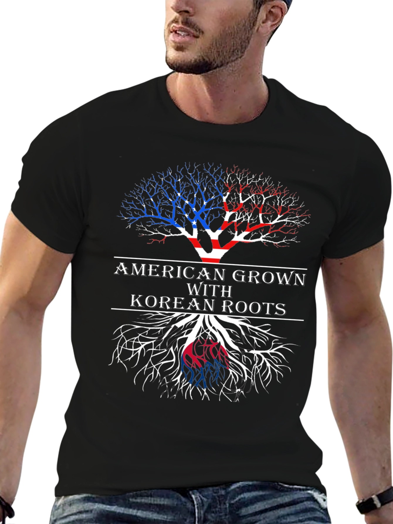 Black American Grown Korean Roots T-Shirt view 6