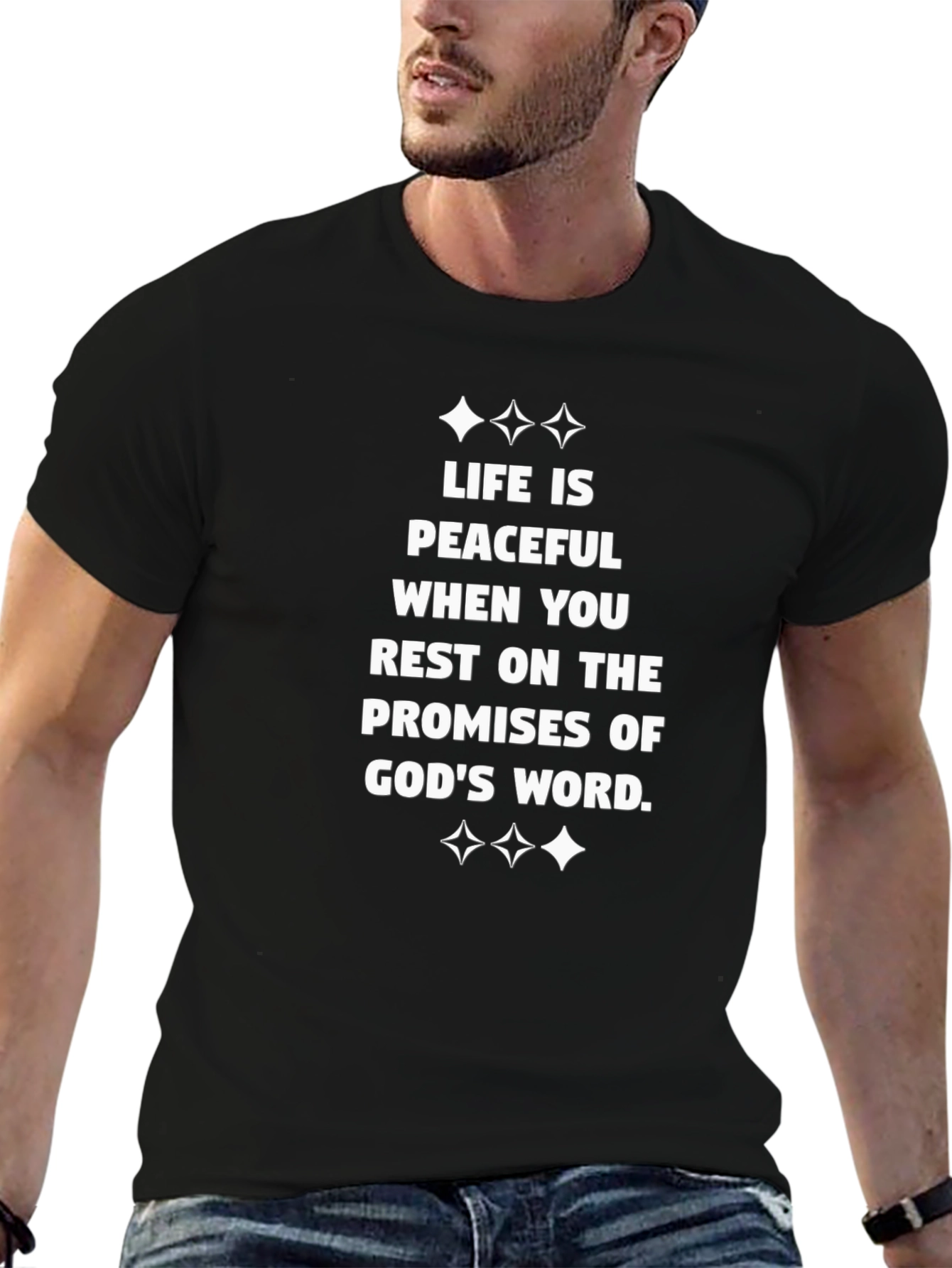 Black Peaceful Life T-Shirt: God's Promises Design view 6