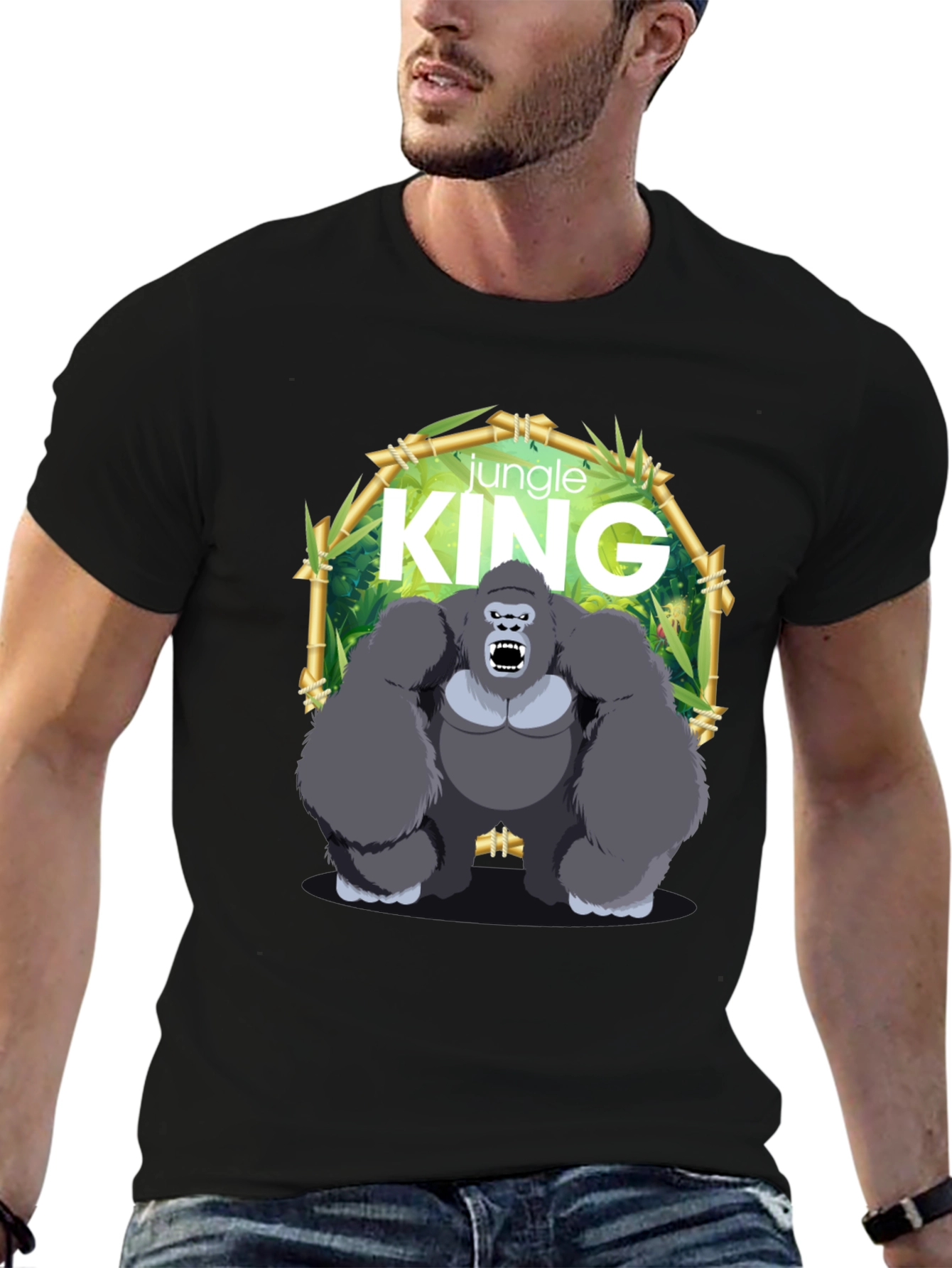 Black Jungle King Gorilla Graphic Black T-Shirt view 6