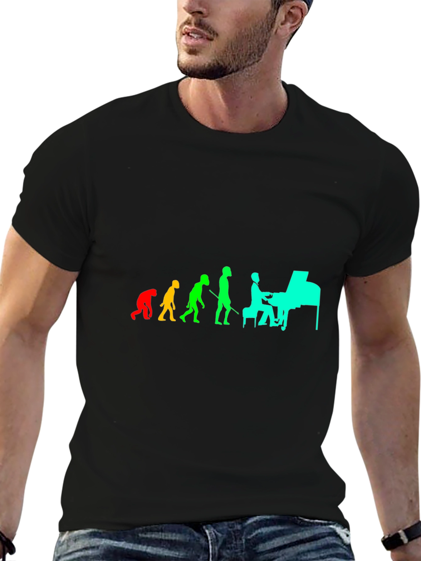 Black Evolution of Piano Player Tee view 6