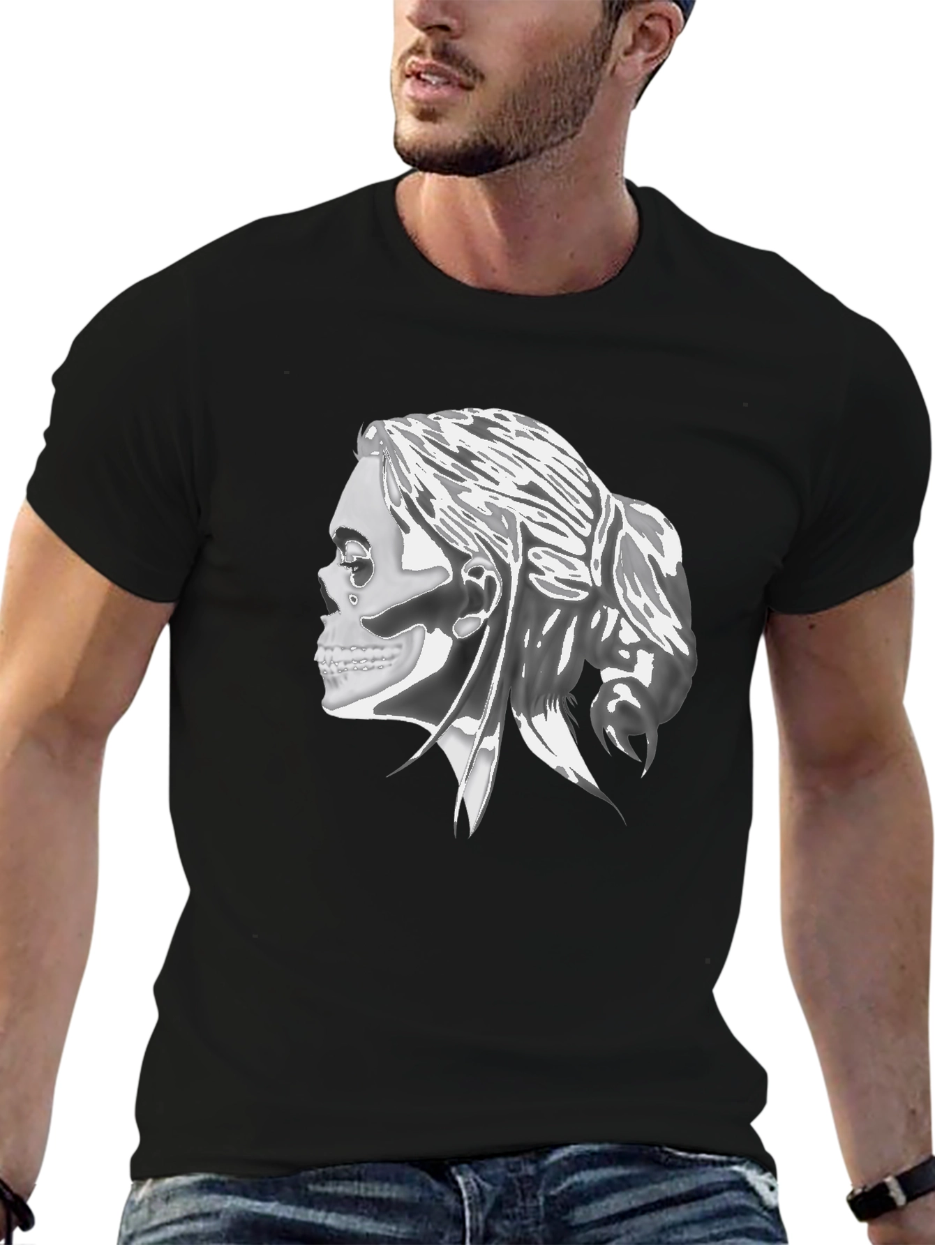 Black Gothic Skull Woman Graphic Print T-Shirt view 6