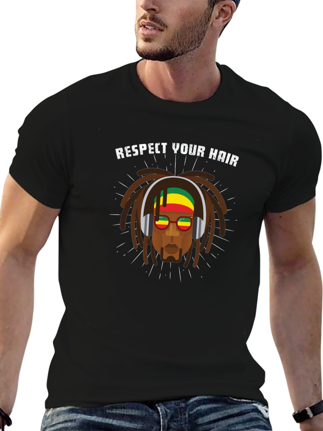 Black Respect Your Hair T-Shirt - Reggae Style view 6