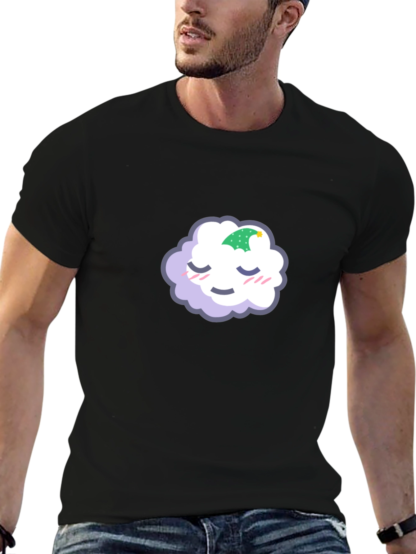 Black Cute Sleeping Cloud Graphic Tee - Black Cotton Blend view 6