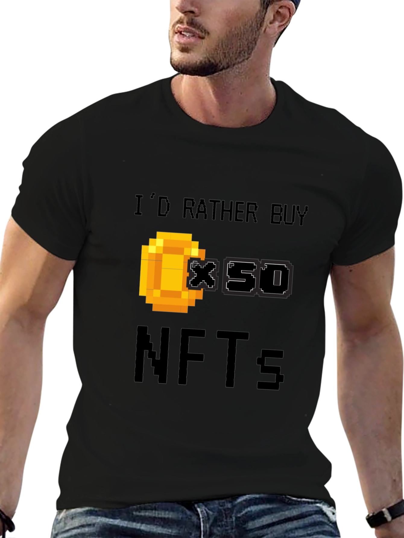 Black I'd Rather Buy x50 NFTs Funny Gamer T-Shirt view 6