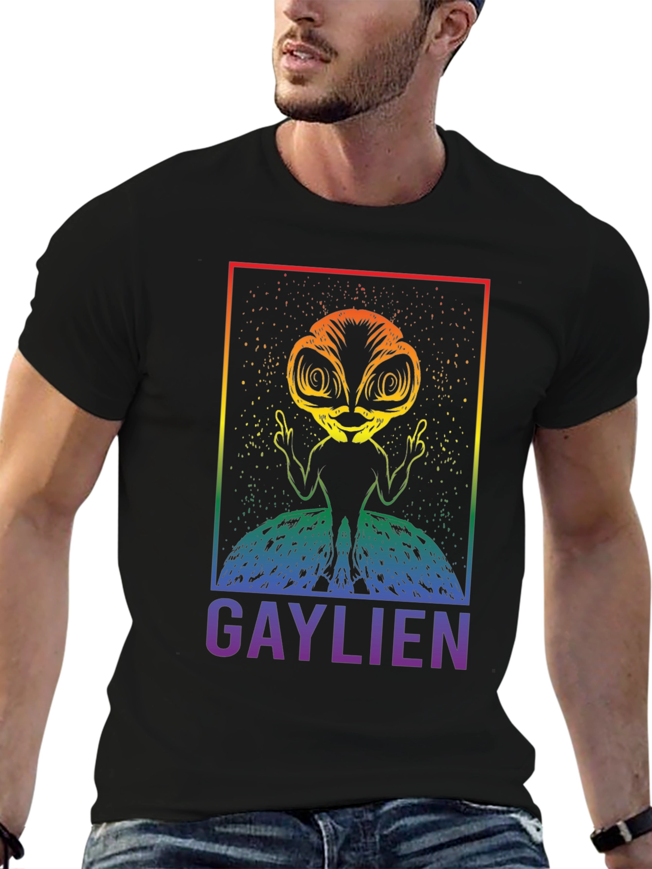 Black Gaylien Graphic T-Shirt - Pride Alien Tee view 6
