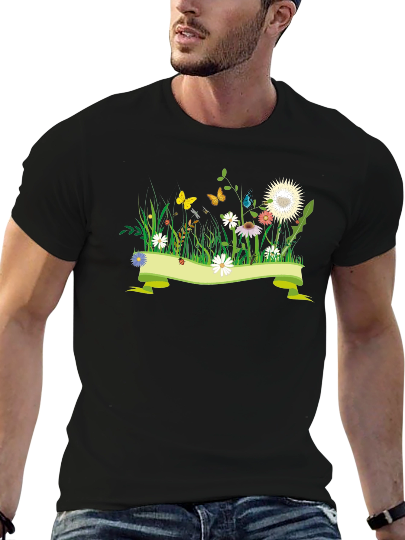 Black Nature Meadow Graphic Black Tee view 6