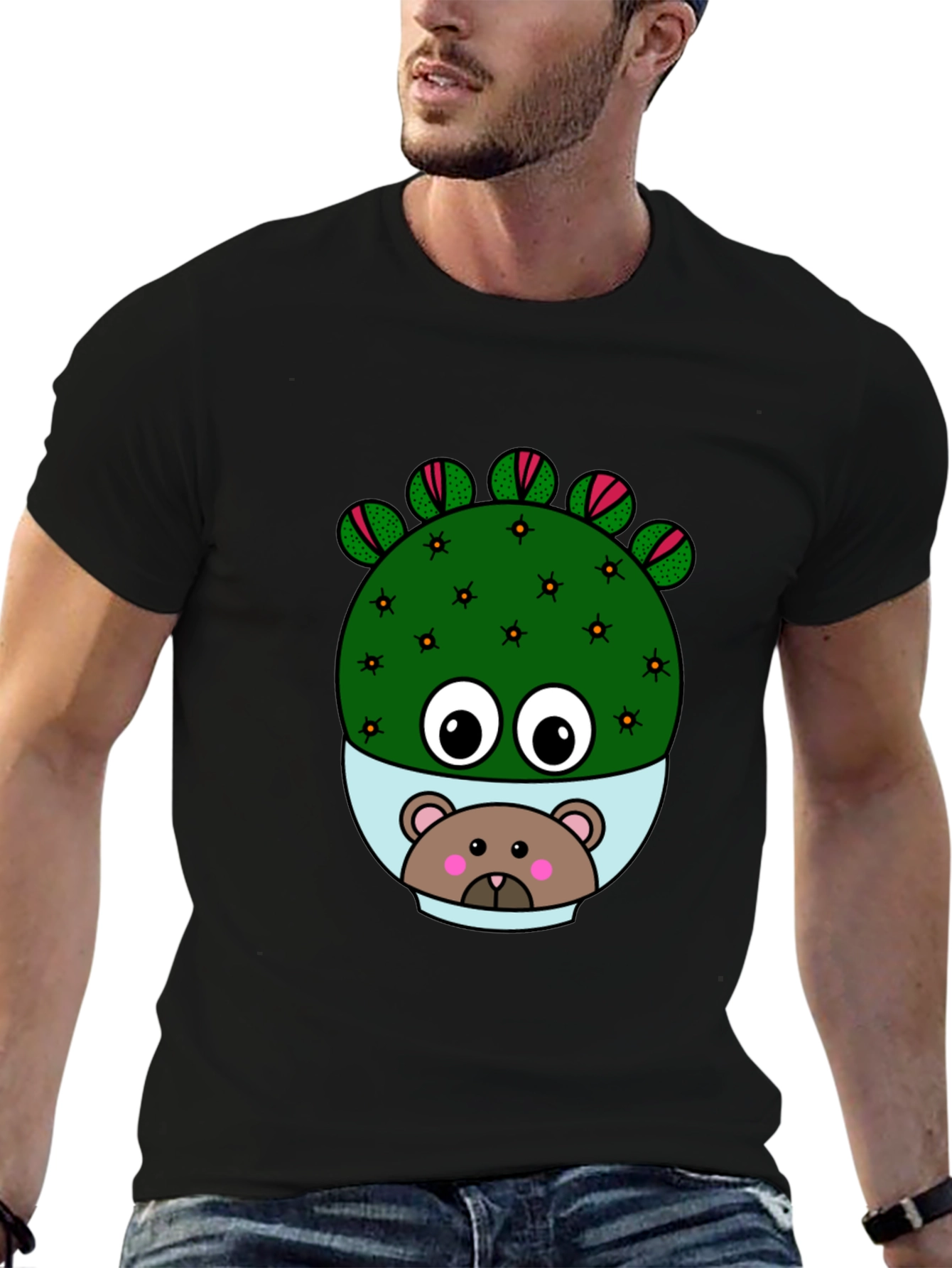 Black Cactus Bear T-Shirt - Unique Graphic Tee view 6