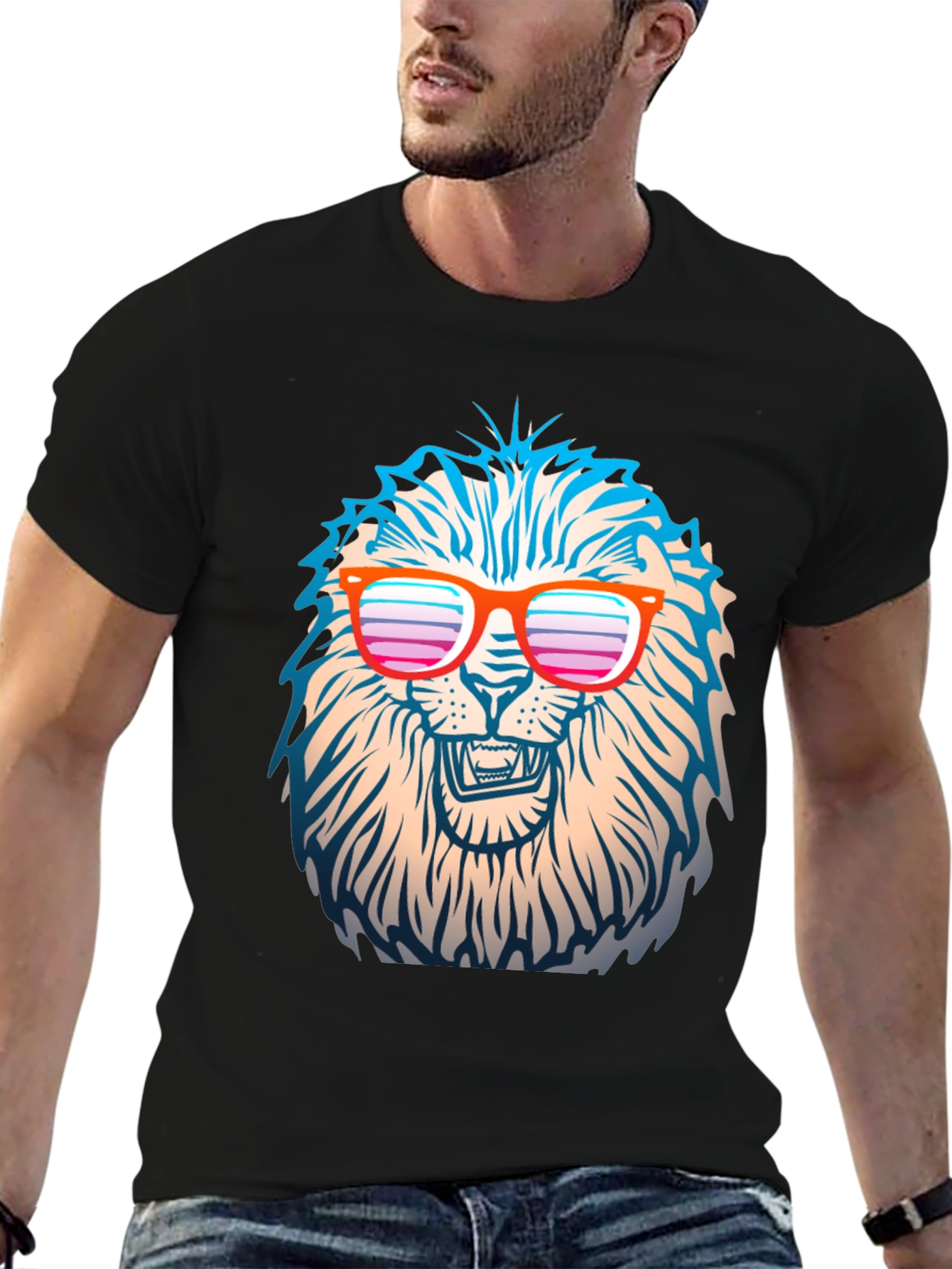 Black Cool Lion T-Shirt with Retro Sunglasses view 6