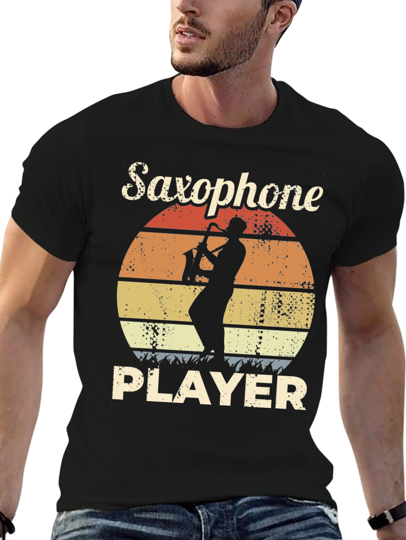 Black Saxophone Player Graphic T-Shirt view 6