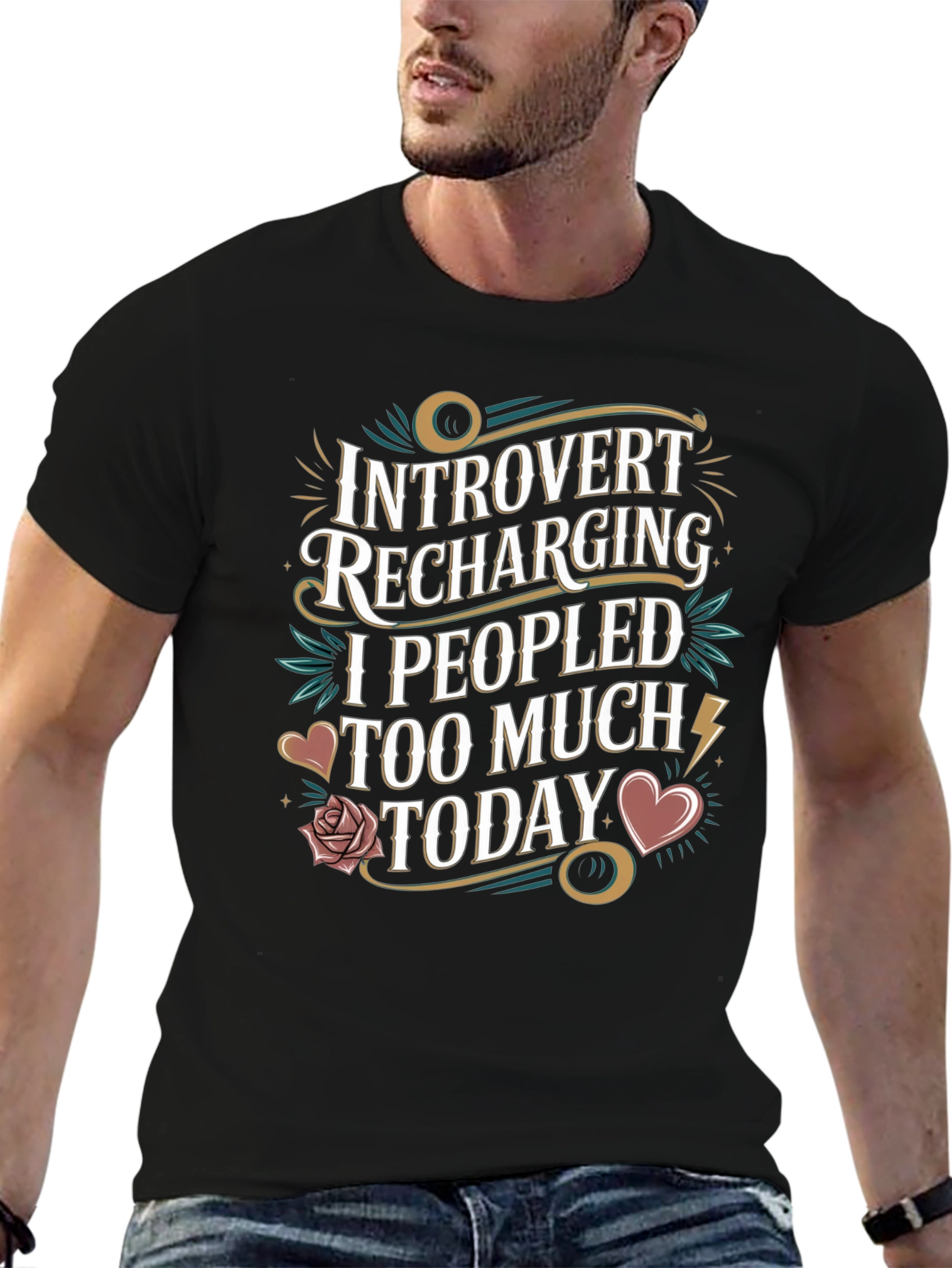 Black Introvert Recharging Graphic T-Shirt view 6