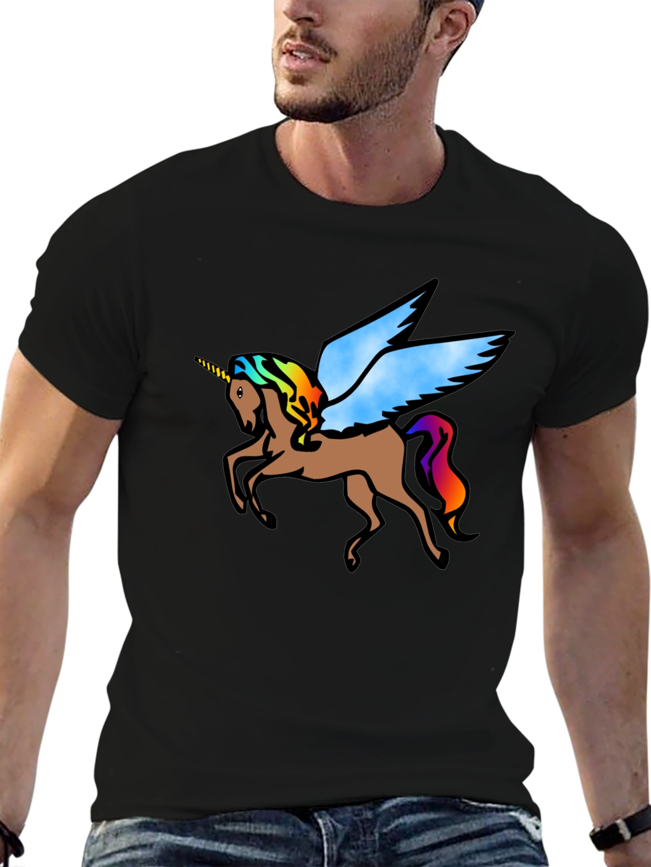 Black Unicorn Pegasus Graphic Tee - Black Cotton T-Shirt view 6