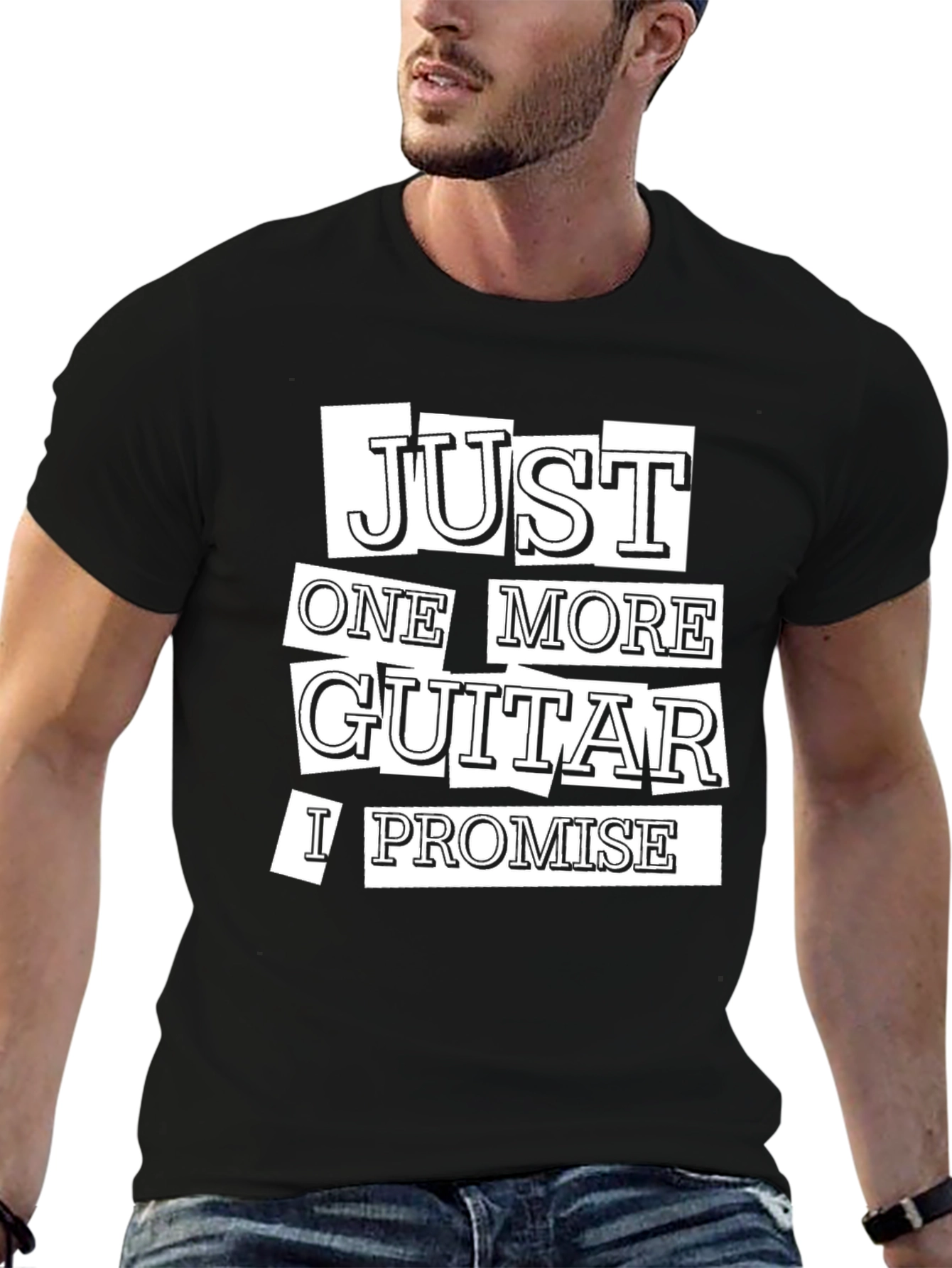 Black Just One More Guitar T-Shirt - Musician Novelty Tee view 6